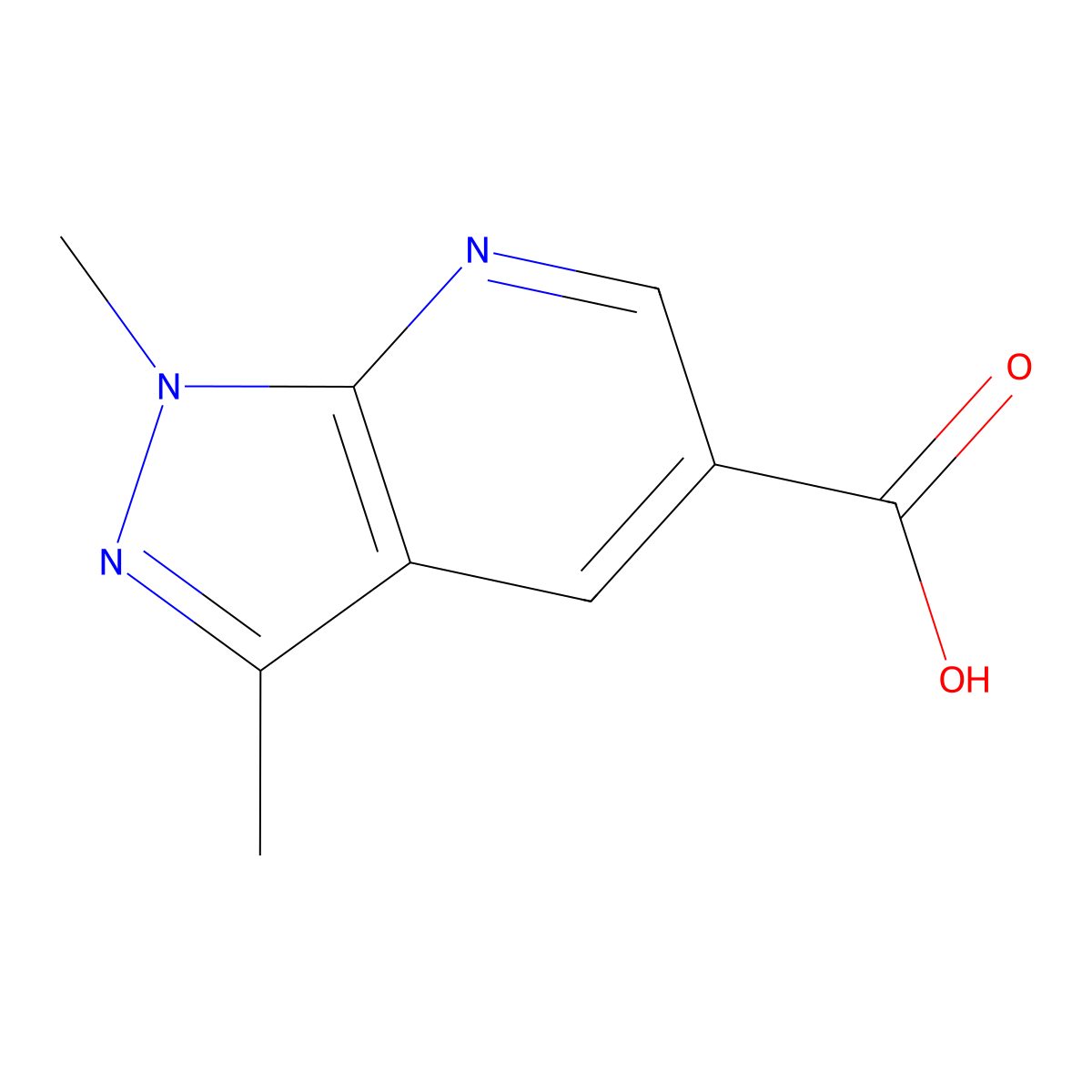 1,3-dimethyl-1H-pyrazolo[3,4-b]pyridine-5-carboxylic acid molecular structure, CAS 19743-72-7