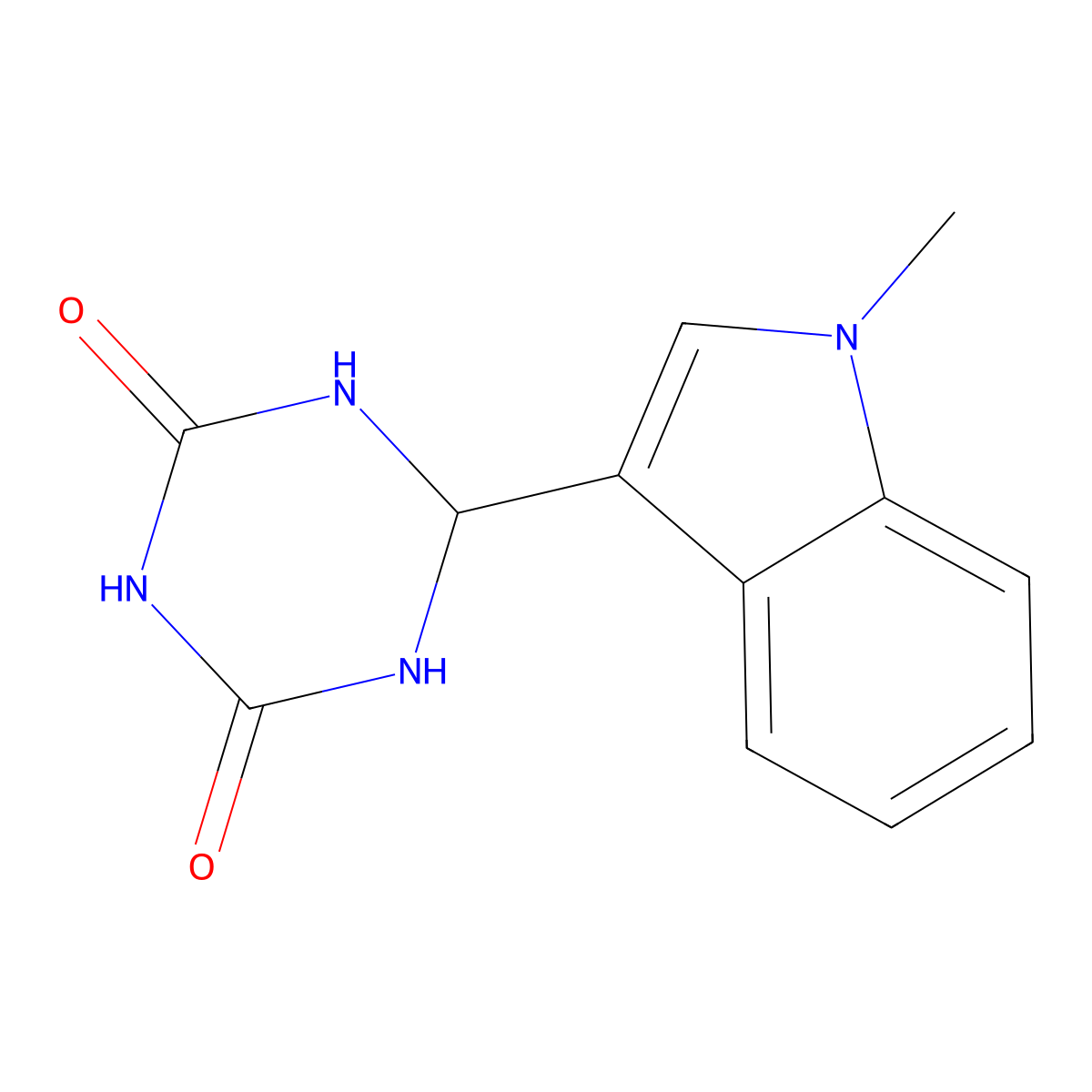 1,3,5-Triazine-2,4(1H,3H)-dione, dihydro-6-(1-methyl-1H-indol-3-yl)- molecular structure, CAS 197447-99-7