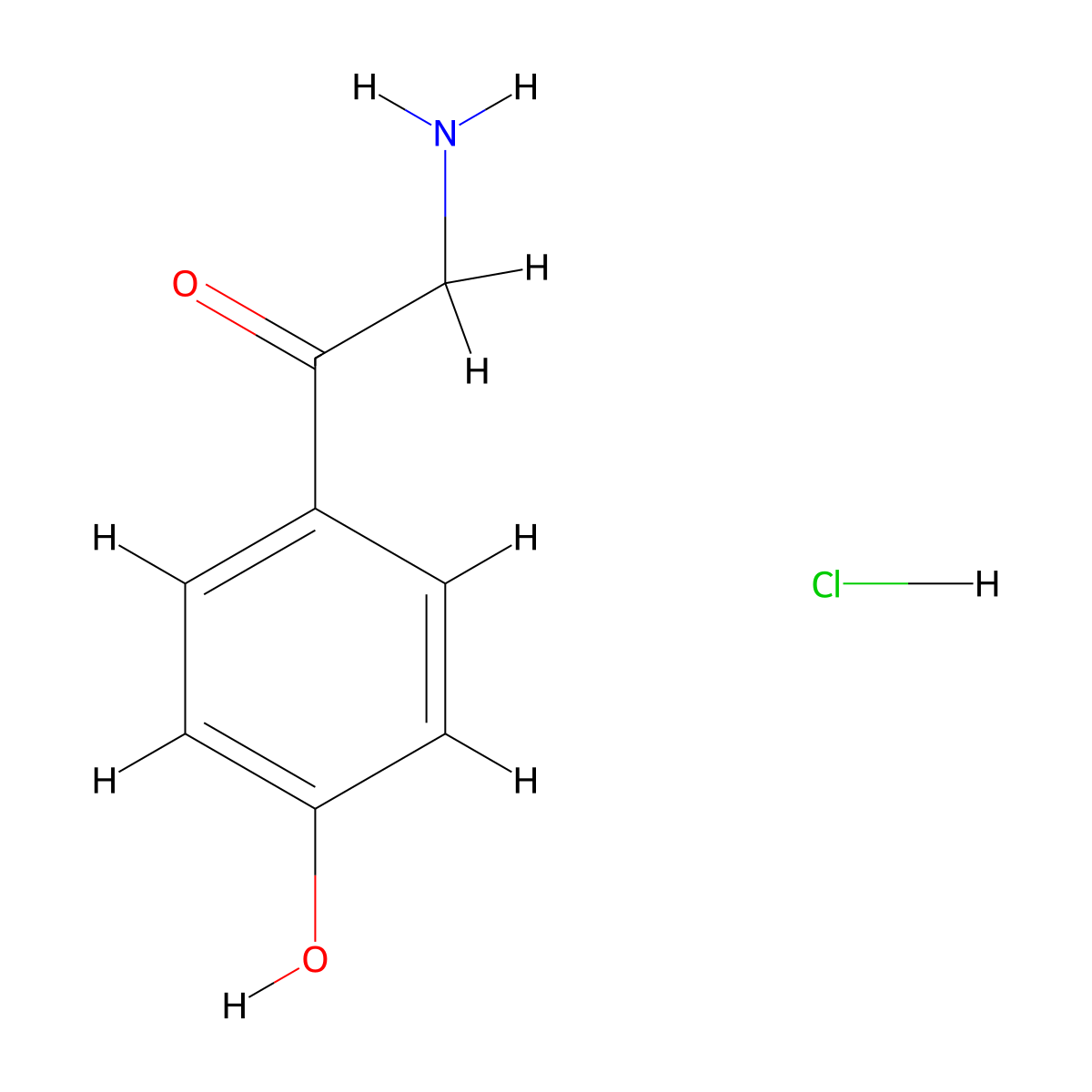 Ethanone, 2-amino-1-(4-hydroxyphenyl)-, hydrochloride (1:1) molecular structure, CAS 19745-72-3