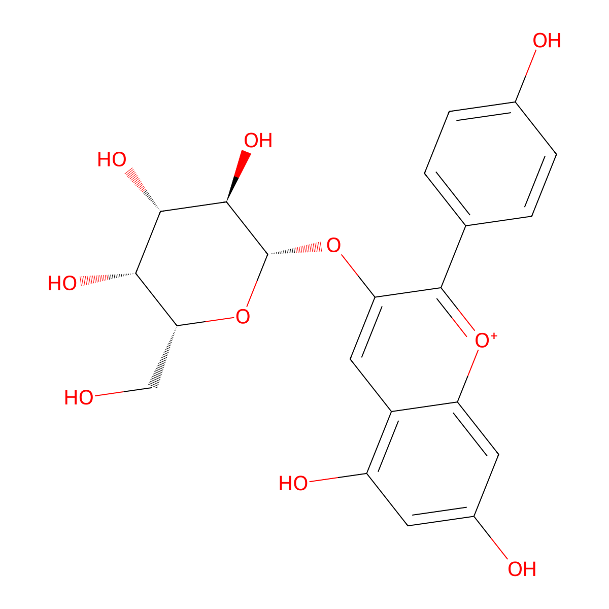 Pelargonidin 3-galactoside ion molecular structure, CAS 197451-24-4