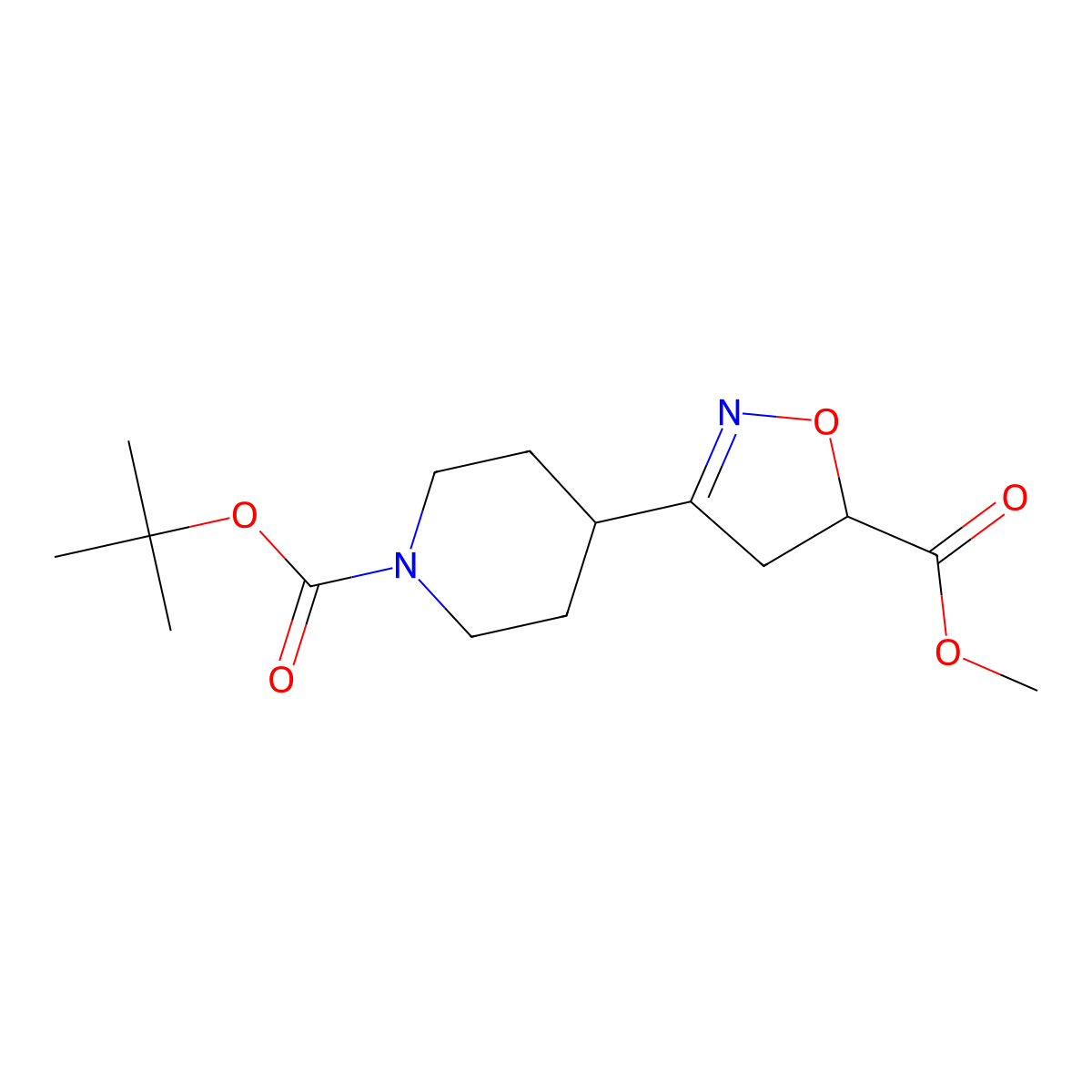 Tert-butyl 4-[5-(methoxycarbonyl)-4,5-dihydro-1,2-oxazol-3-yl]piperidine-1-carboxylate molecular structure, CAS 197457-15-1