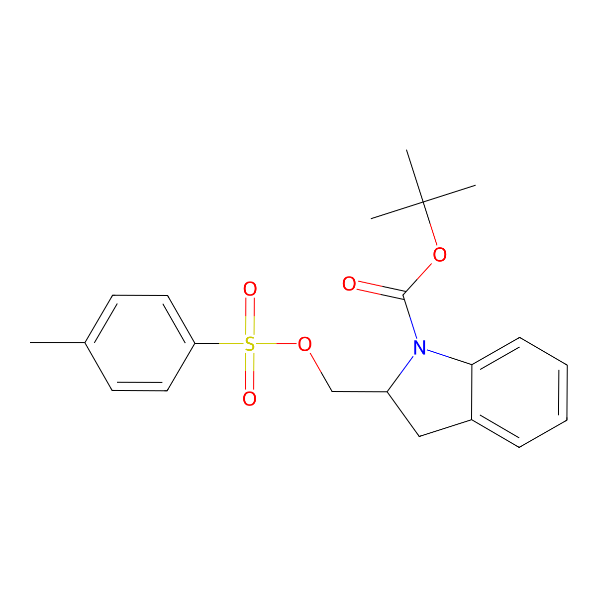 1H-Indole-1-carboxylic acid, 2,3-dihydro-2-[[[(4-methylphenyl)sulfonyl]oxy]methyl]-, 1,1-dimethylethyl ester, (2S)- molecular structure, CAS 197460-26-7
