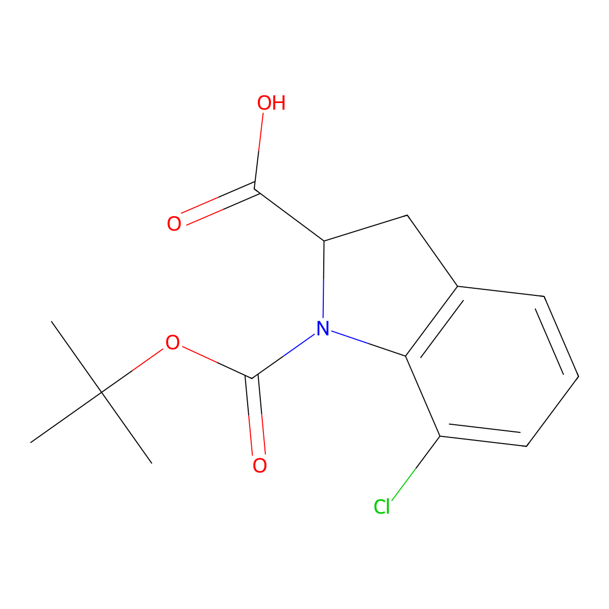 1-[(tert-butoxy)carbonyl]-7-chloro-2,3-dihydro-1H-indole-2-carboxylic acid molecular structure, CAS 197460-27-8