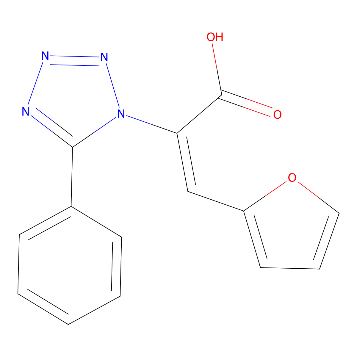 3-(Furan-2-yl)-2-(5-phenyltetrazol-1-yl)prop-2-enoic acid molecular structure, CAS 19747-13-8