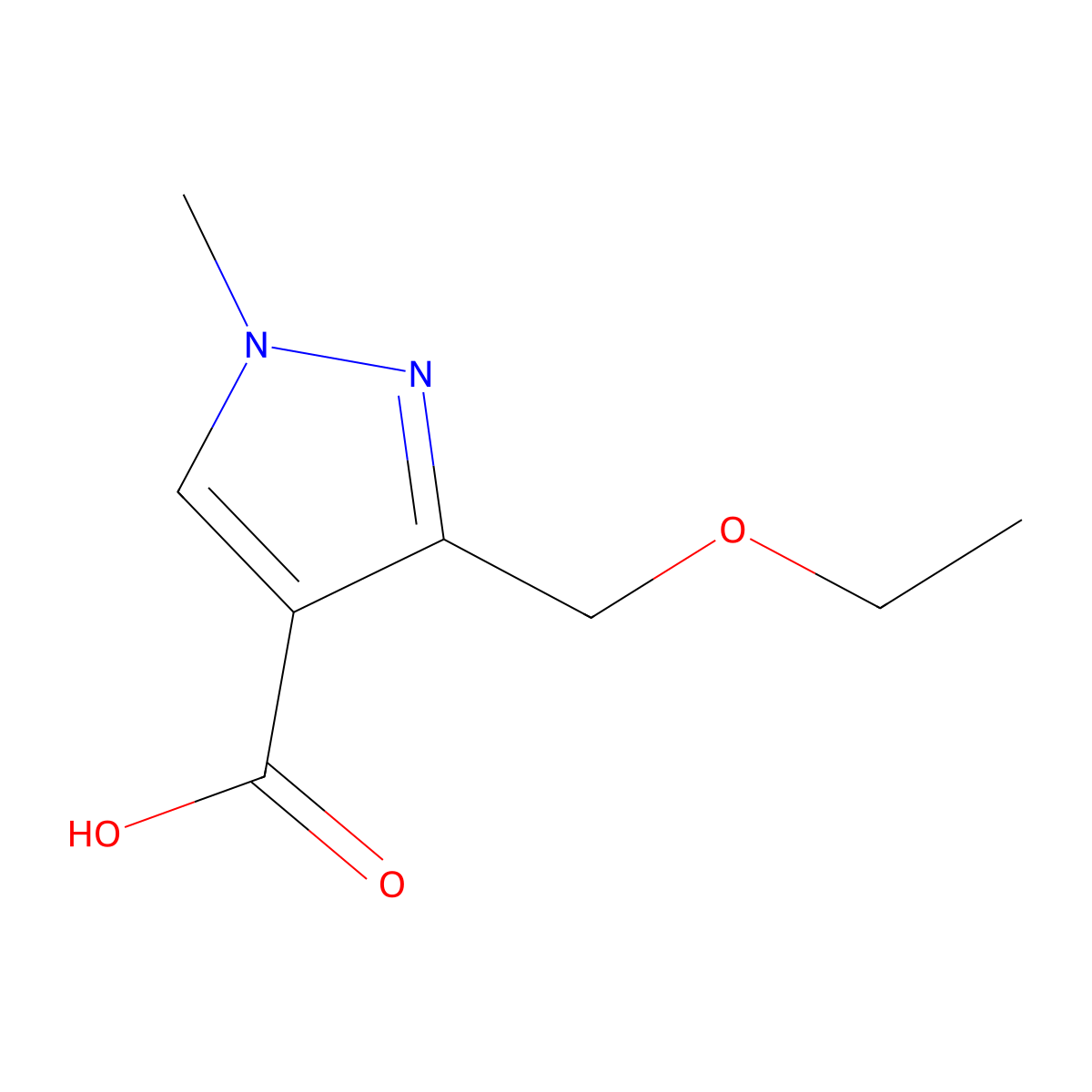 3-(ethoxymethyl)-1-methyl-1H-pyrazole-4-carboxylic acid molecular structure, CAS 1975117-54-4
