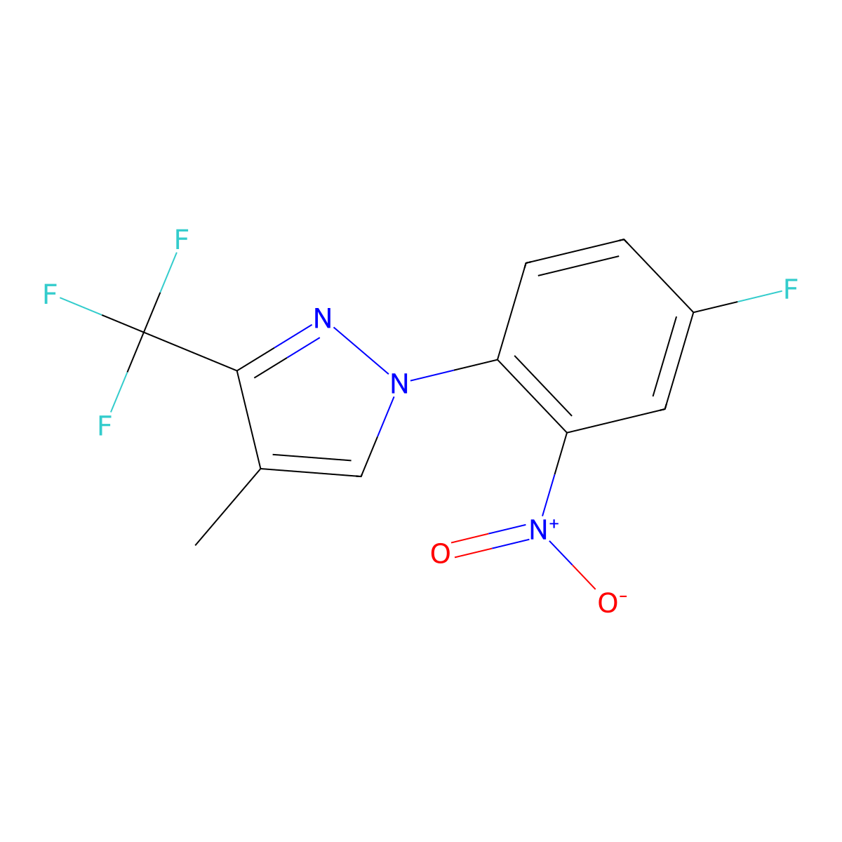 1-(4-Fluoro-2-nitrophenyl)-4-methyl-3-(trifluoromethyl)-1H-pyrazole molecular structure, CAS 1975117-85-1