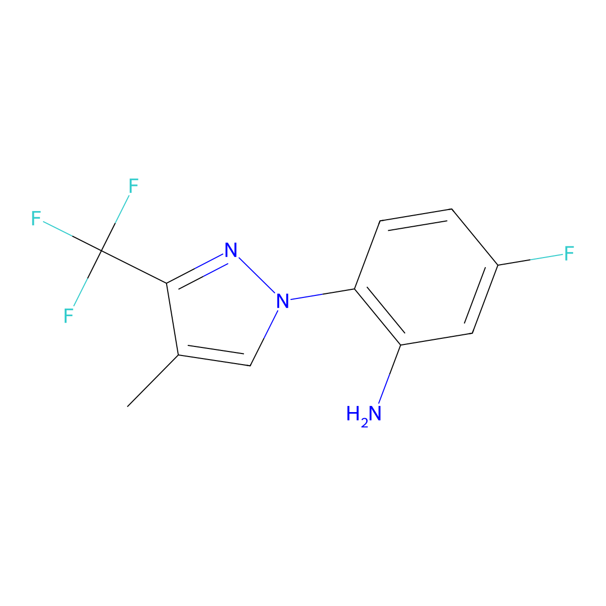 5-Fluoro-2-[4-methyl-3-(trifluoromethyl)-1H-pyrazol-1-yl]aniline molecular structure, CAS 1975117-90-8