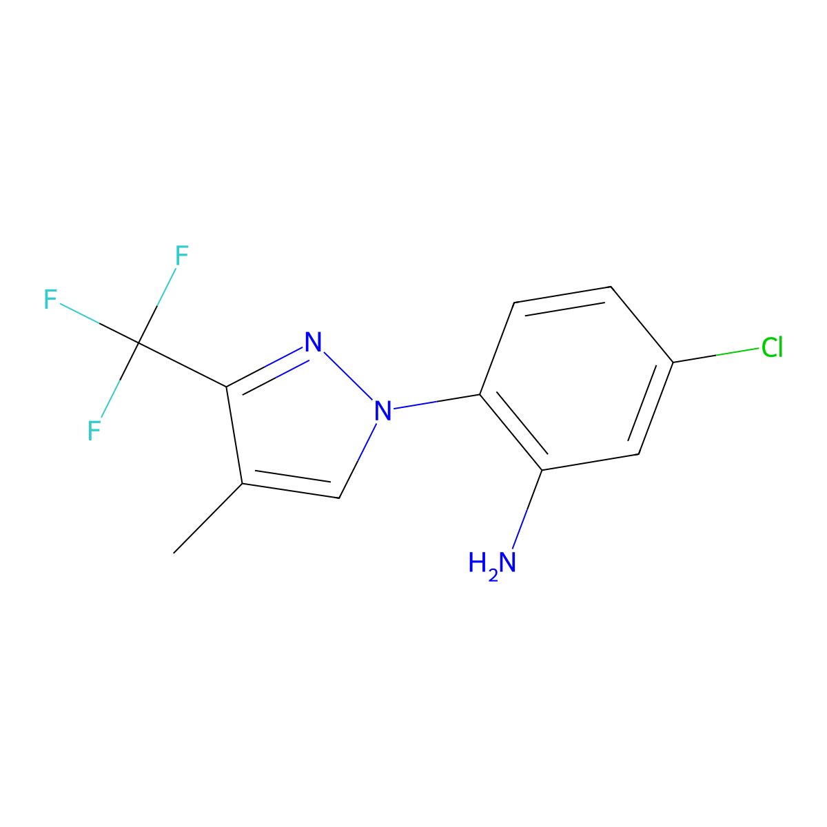 5-Chloro-2-[4-methyl-3-(trifluoromethyl)-1H-pyrazol-1-yl]aniline molecular structure, CAS 1975118-09-2