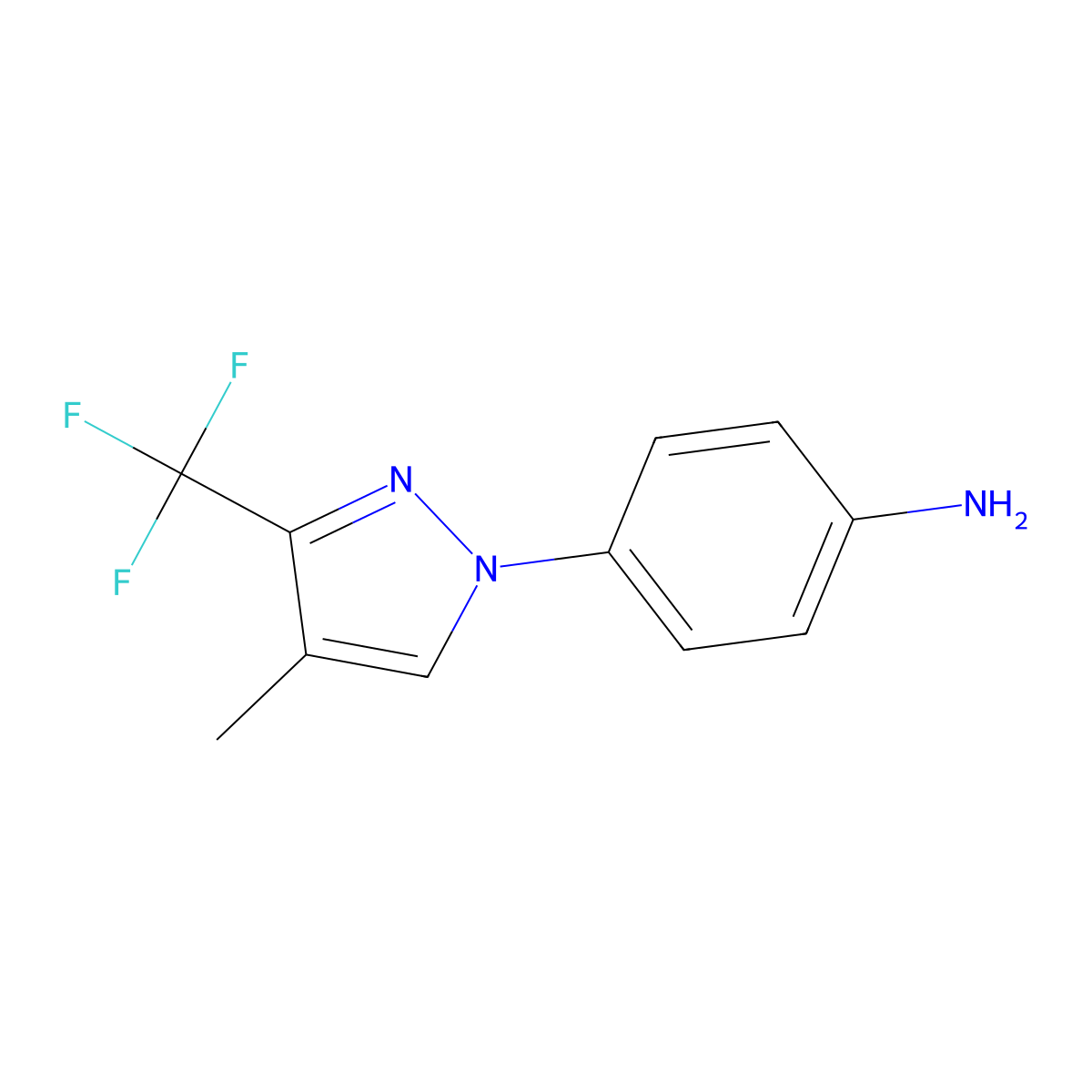 4-[4-Methyl-3-(trifluoromethyl)-1H-pyrazol-1-yl]aniline molecular structure, CAS 1975118-10-5