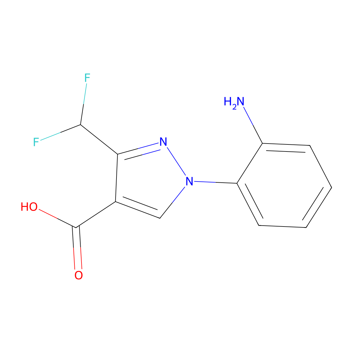 1-(2-Aminophenyl)-3-(difluoromethyl)-1H-pyrazole-4-carboxylic acid molecular structure, CAS 1975118-15-0