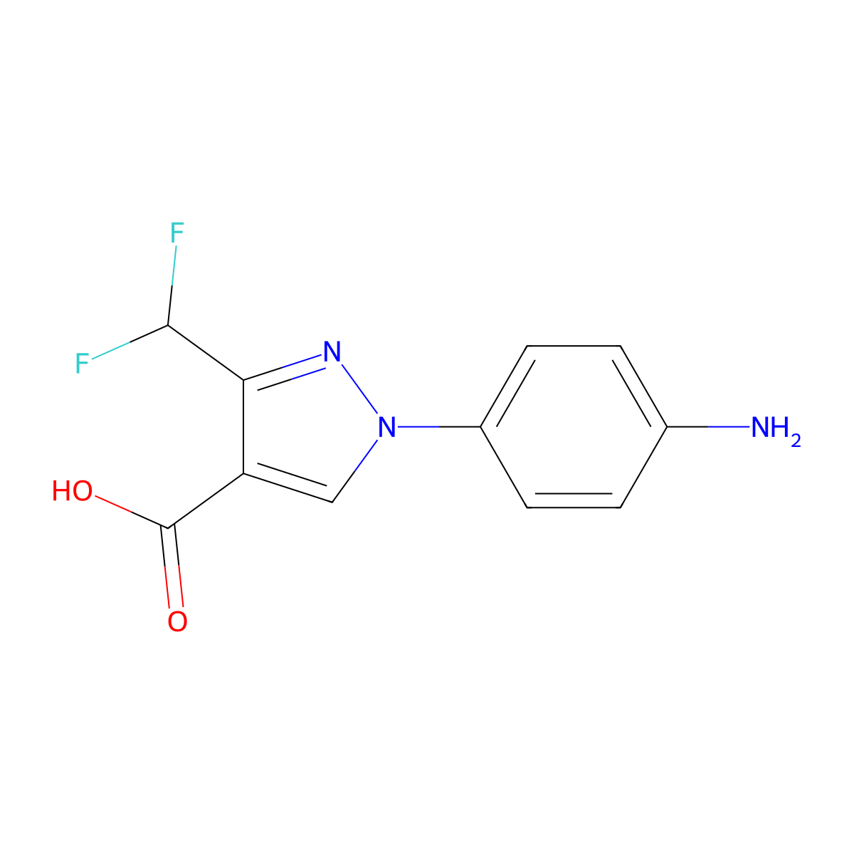 1-(4-Aminophenyl)-3-(difluoromethyl)-1H-pyrazole-4-carboxylic acid molecular structure, CAS 1975118-54-7