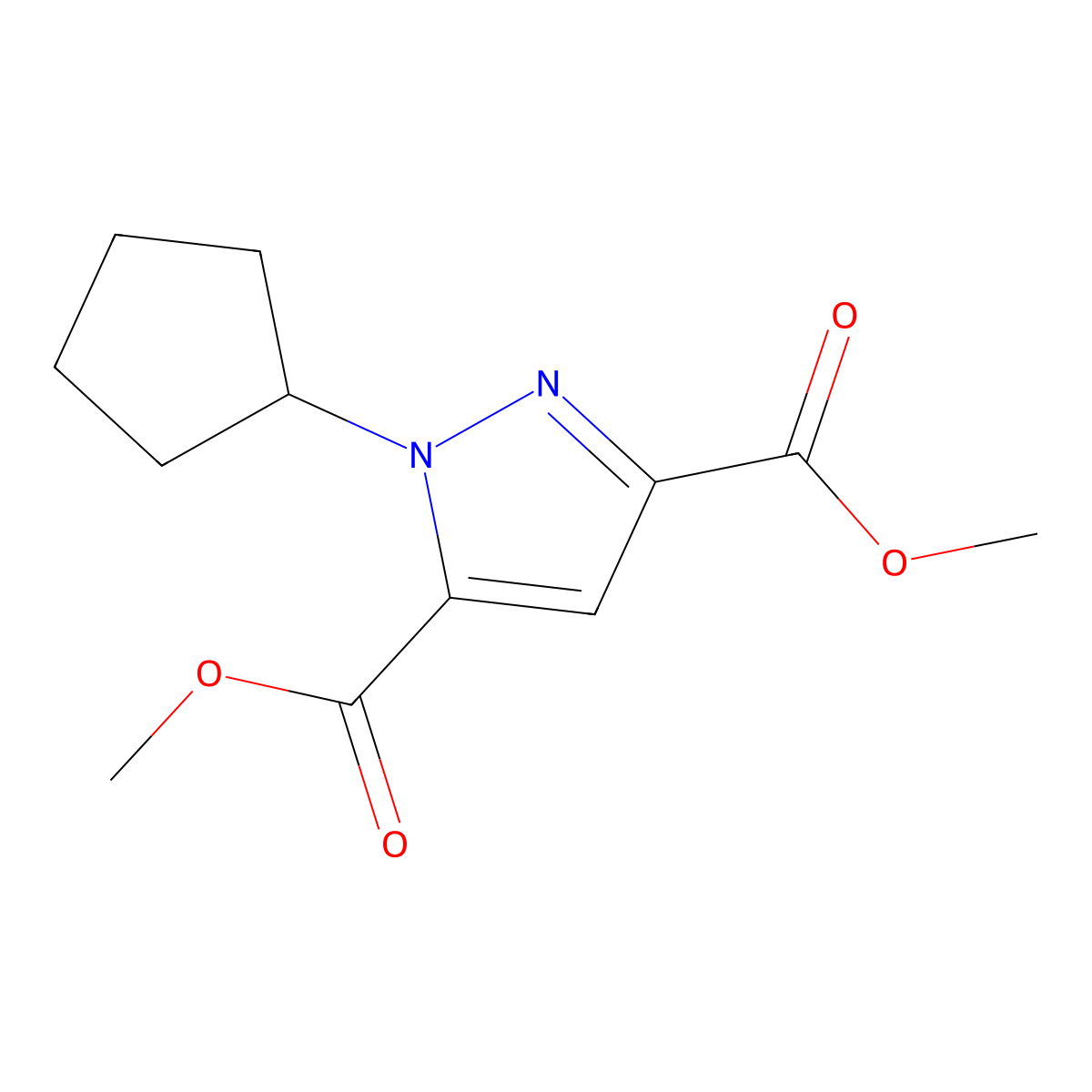 Dimethyl 1-cyclopentyl-1H-pyrazole-3,5-dicarboxylate molecular structure, CAS 1975119-04-0