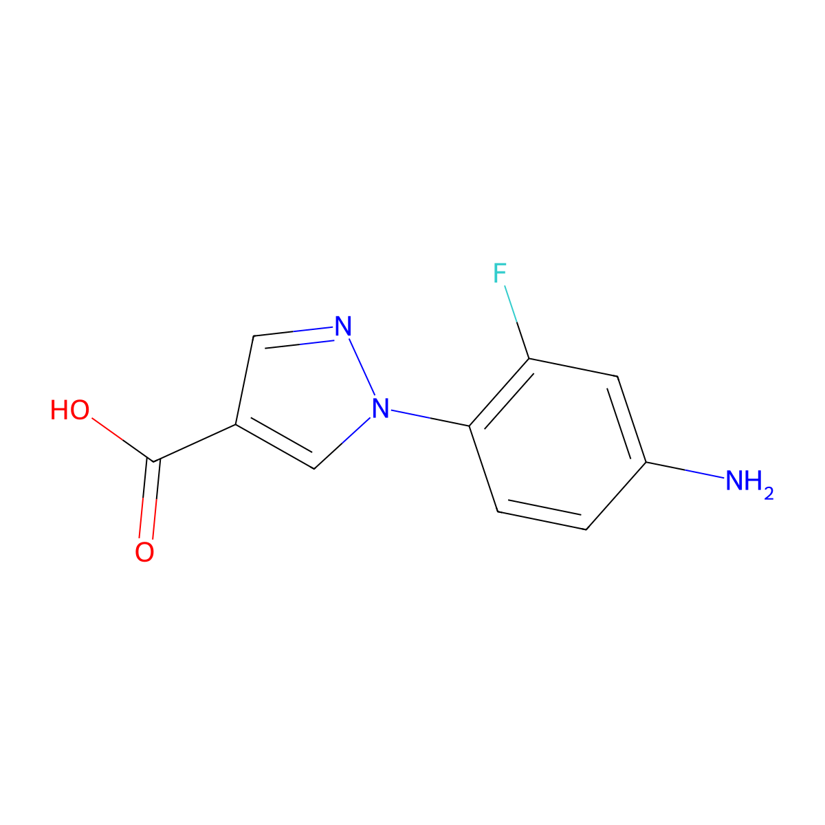 1-(4-Amino-2-fluorophenyl)-1H-pyrazole-4-carboxylic acid molecular structure, CAS 1975119-09-5