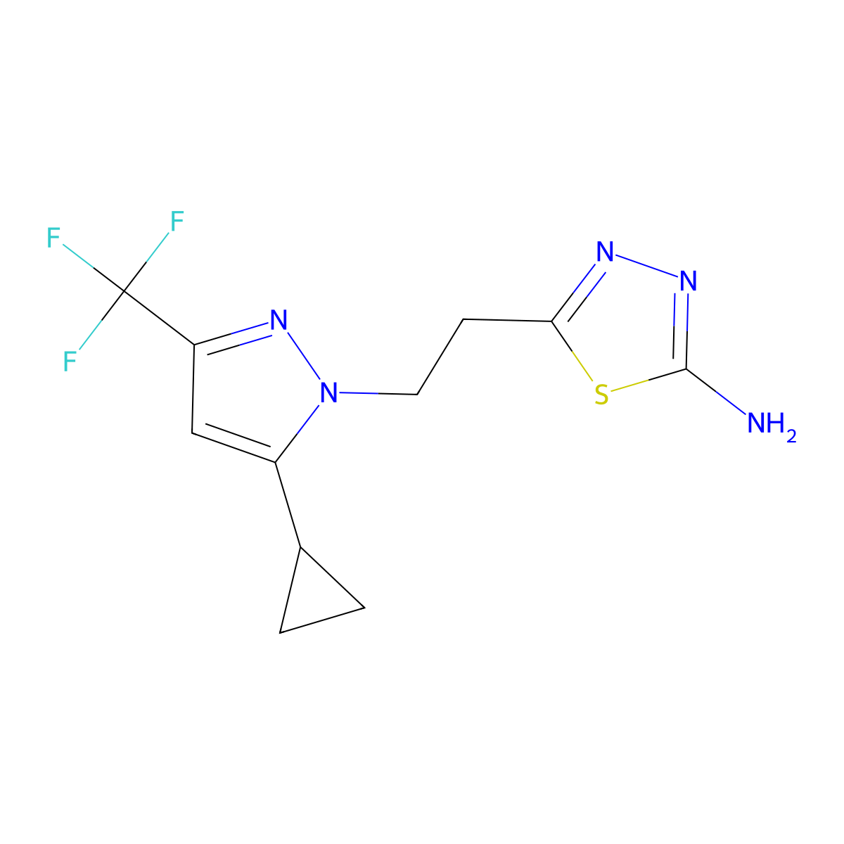 5-{2-[5-cyclopropyl-3-(trifluoromethyl)-1H-pyrazol-1-yl]ethyl}-1,3,4-thiadiazol-2-amine molecular structure, CAS 1975119-10-8
