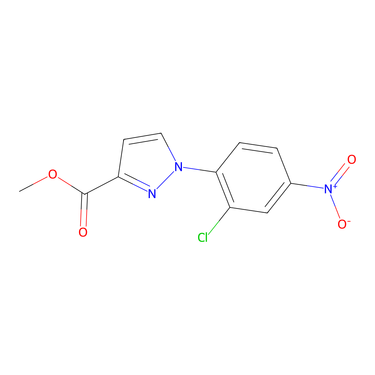 Methyl 1-(2-chloro-4-nitrophenyl)-1H-pyrazole-3-carboxylate molecular structure, CAS 1975119-13-1