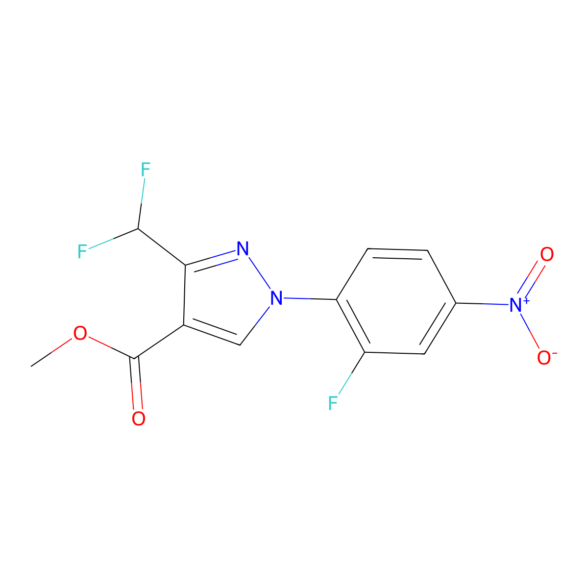 Methyl 3-(difluoromethyl)-1-(2-fluoro-4-nitrophenyl)-1H-pyrazole-4-carboxylate molecular structure, CAS 1975119-15-3