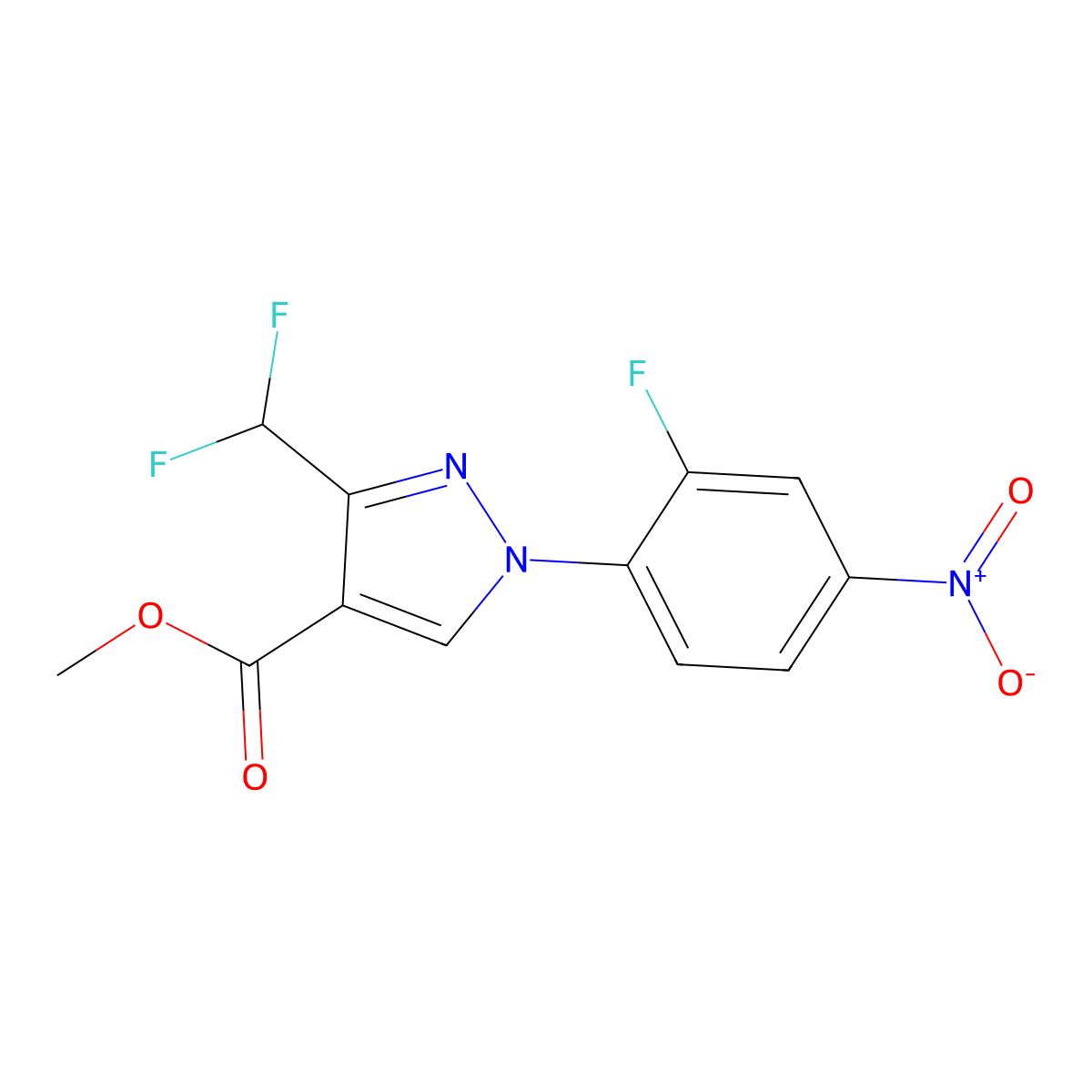Methyl 3-(difluoromethyl)-1-(2-fluoro-4-nitrophenyl)-1H-pyrazole-4-carboxylate molecular structure, CAS 1975119-15-3