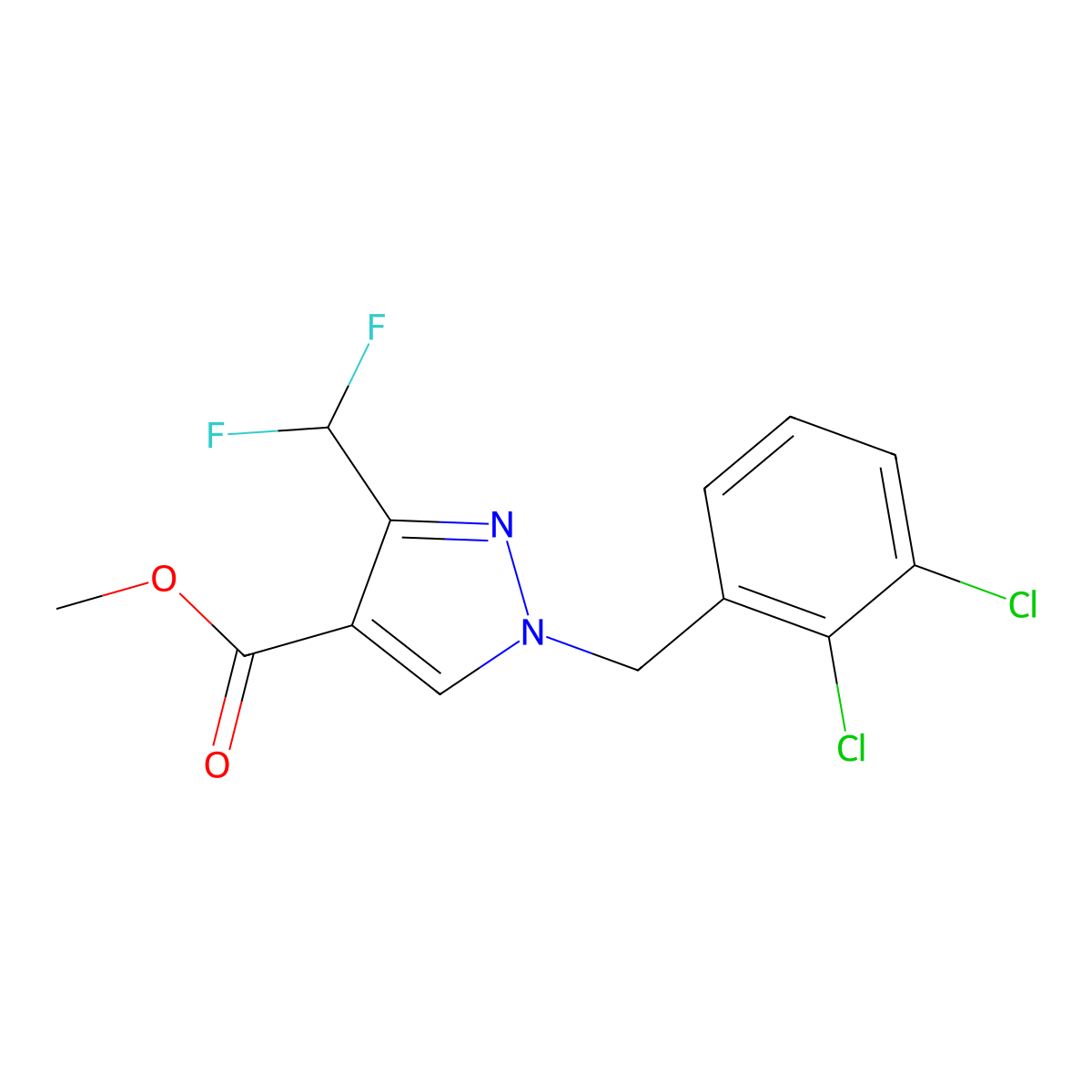 Methyl 1-[(2,3-dichlorophenyl)methyl]-3-(difluoromethyl)pyrazole-4-carboxylate molecular structure, CAS 1975119-16-4