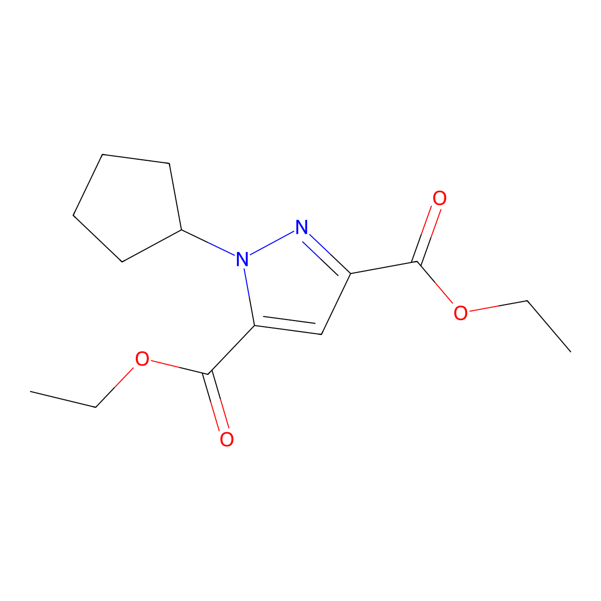 Diethyl 1-cyclopentyl-1H-pyrazole-3,5-dicarboxylate molecular structure, CAS 1975119-17-5