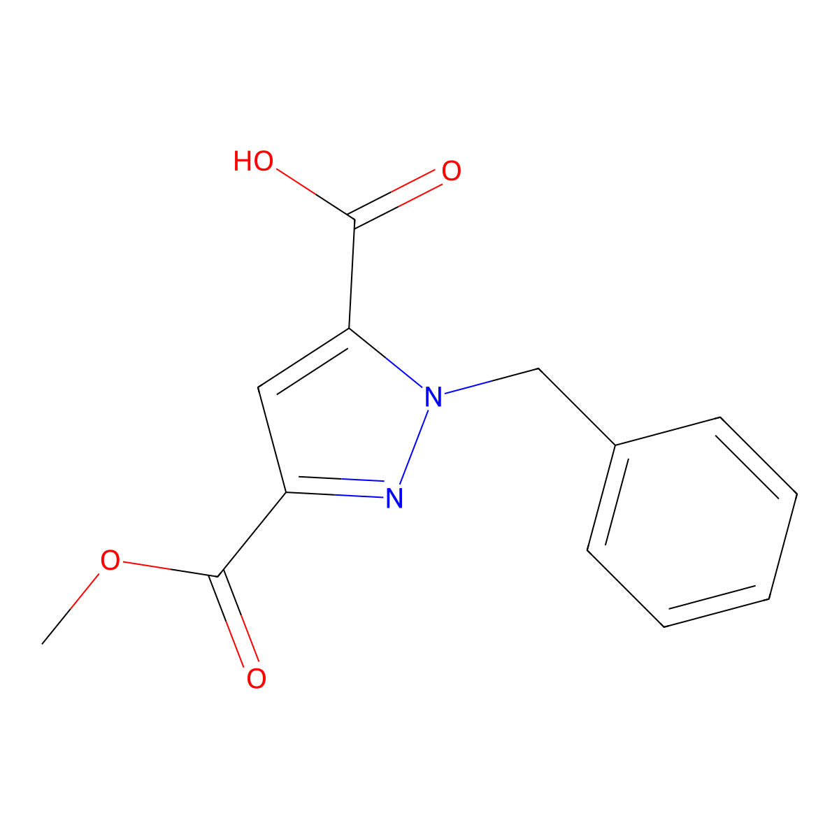 1-Benzyl-3-(methoxycarbonyl)-1H-pyrazole-5-carboxylic acid molecular structure, CAS 1975119-18-6