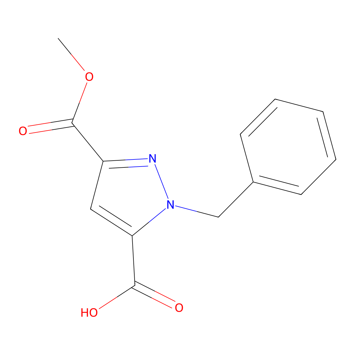 1-Benzyl-3-(methoxycarbonyl)-1H-pyrazole-5-carboxylic acid molecular structure, CAS 1975119-18-6
