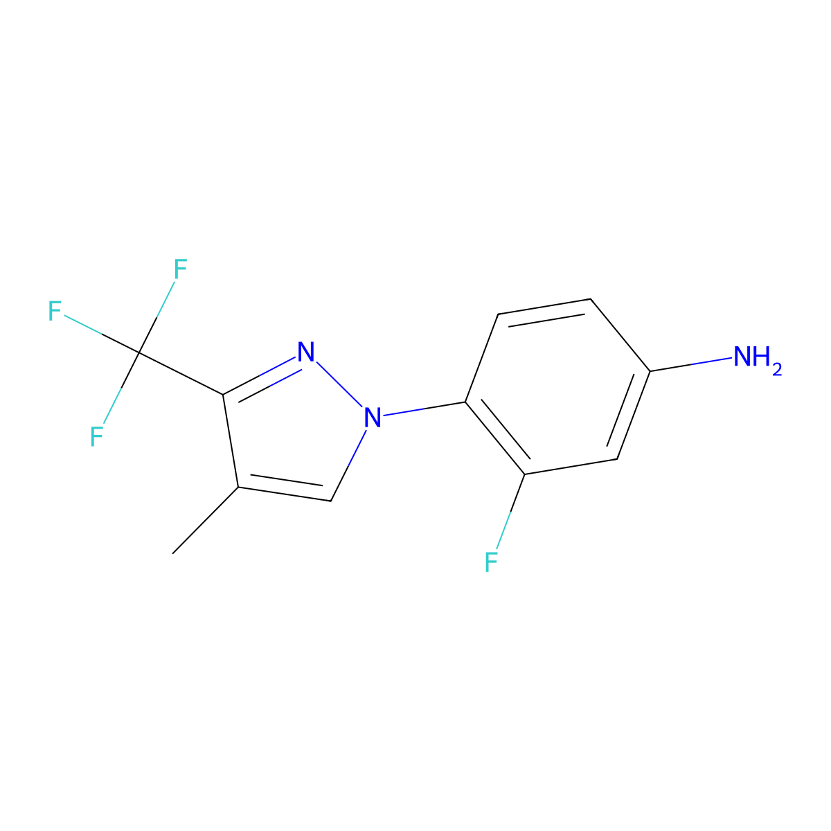 3-Fluoro-4-[4-methyl-3-(trifluoromethyl)-1H-pyrazol-1-yl]aniline molecular structure, CAS 1975119-19-7
