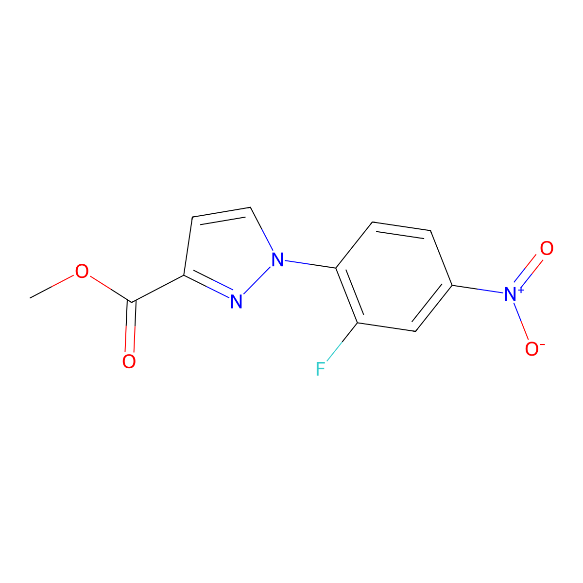 Methyl 1-(2-fluoro-4-nitrophenyl)-1H-pyrazole-3-carboxylate molecular structure, CAS 1975119-20-0