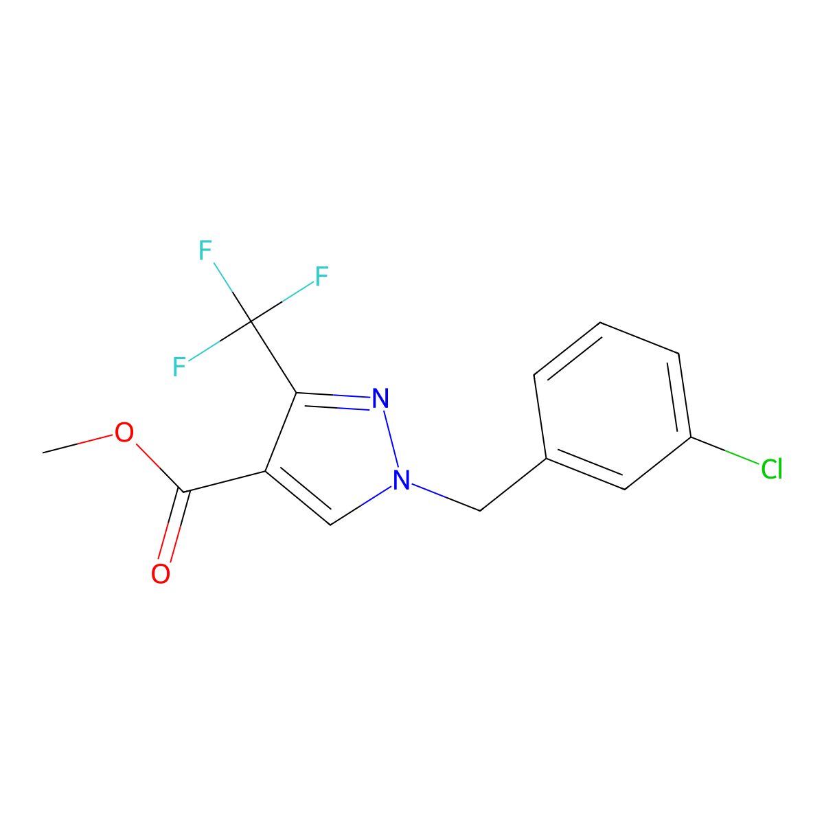 Methyl 1-(3-chlorobenzyl)-3-(trifluoromethyl)-1H-pyrazole-4-carboxylate molecular structure, CAS 1975119-21-1