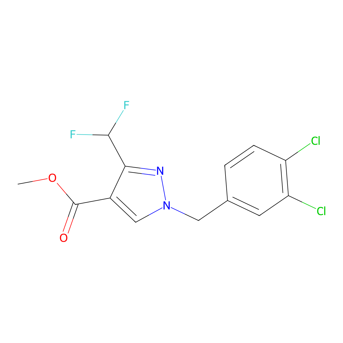 Methyl 1-(3,4-dichlorobenzyl)-3-(difluoromethyl)-1H-pyrazole-4-carboxylate molecular structure, CAS 1975119-22-2