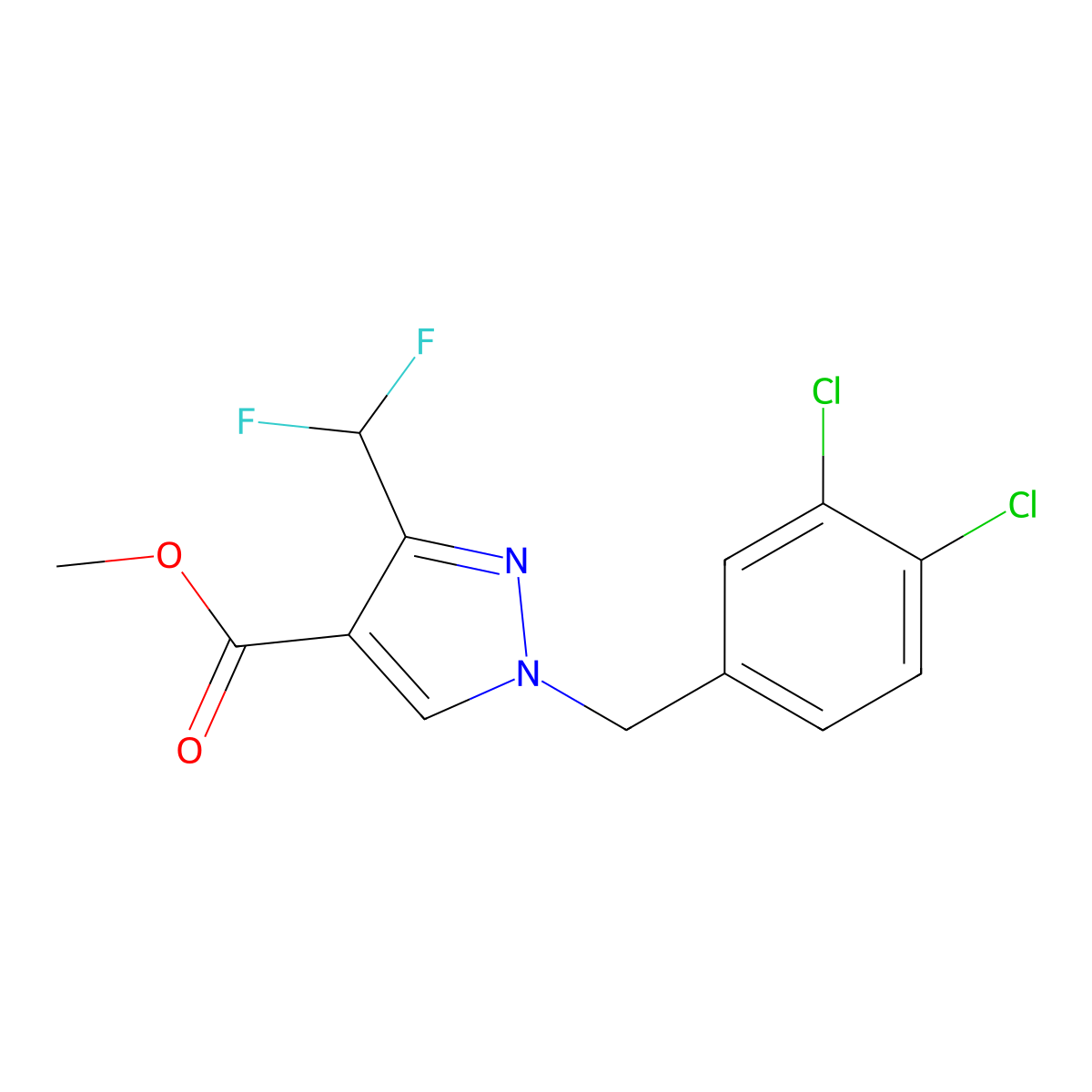 Methyl 1-(3,4-dichlorobenzyl)-3-(difluoromethyl)-1H-pyrazole-4-carboxylate molecular structure, CAS 1975119-22-2