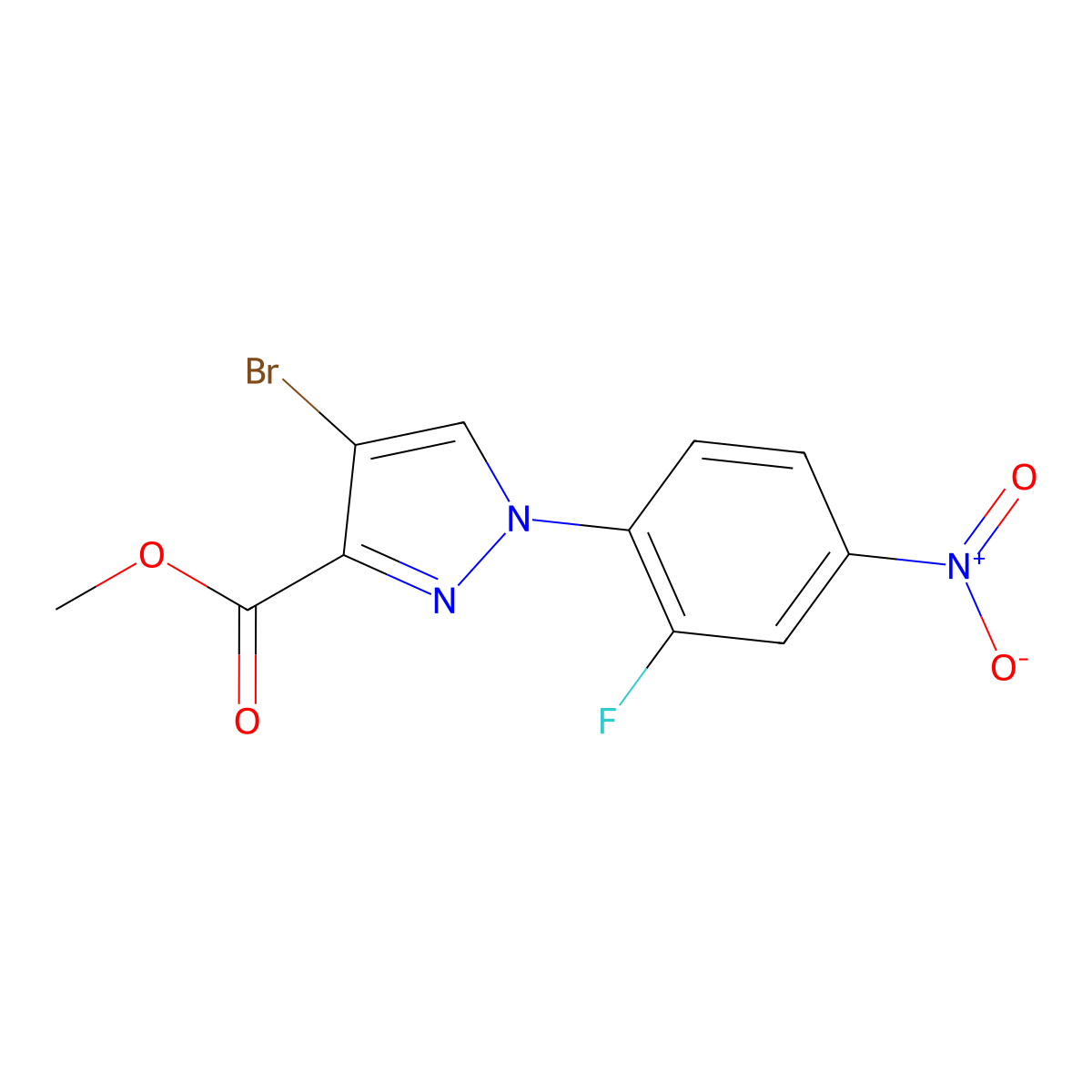 Methyl 4-bromo-1-(2-fluoro-4-nitrophenyl)-1H-pyrazole-3-carboxylate molecular structure, CAS 1975119-23-3