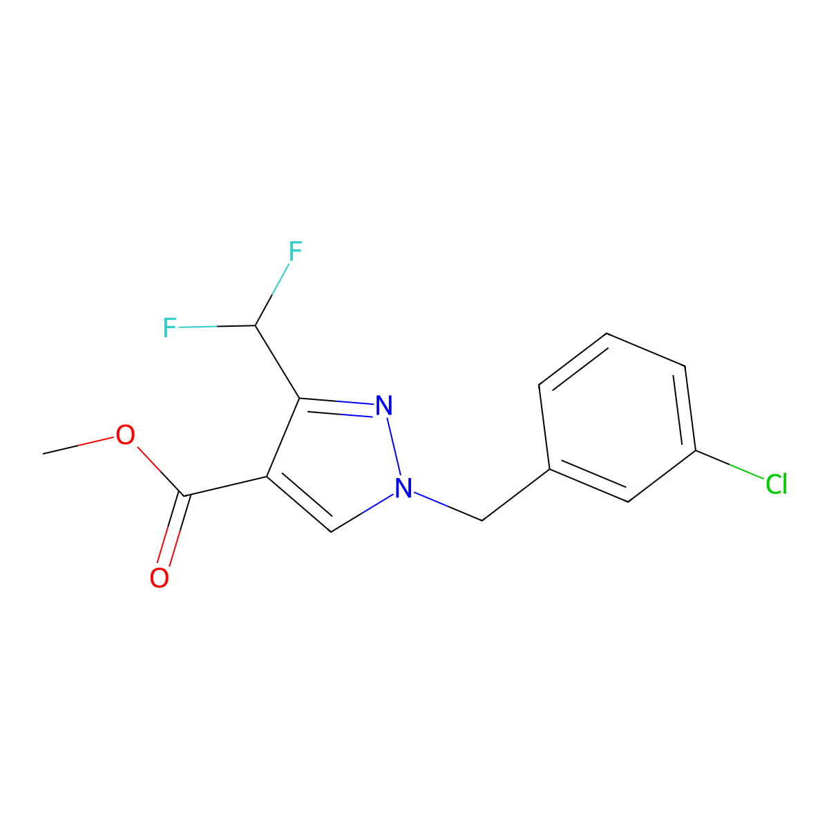 Methyl 1-(3-chlorobenzyl)-3-(difluoromethyl)-1H-pyrazole-4-carboxylate molecular structure, CAS 1975119-25-5