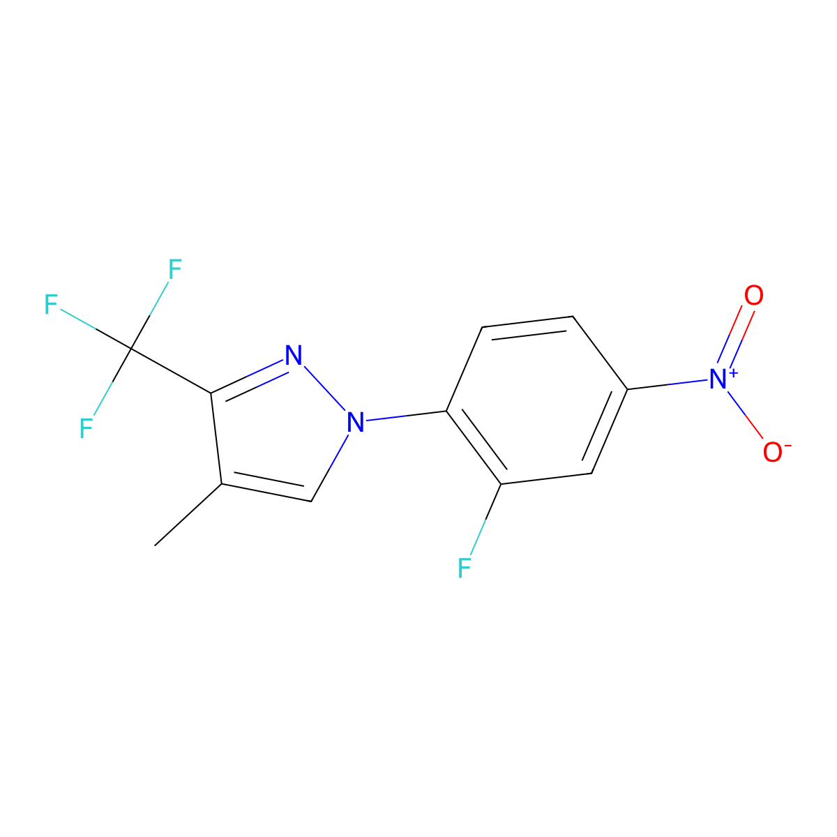 1-(2-Fluoro-4-nitrophenyl)-4-methyl-3-(trifluoromethyl)-1H-pyrazole molecular structure, CAS 1975119-26-6