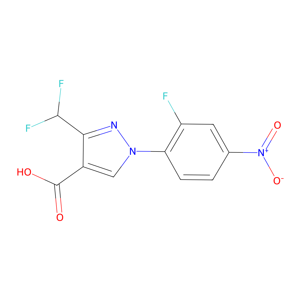 3-(Difluoromethyl)-1-(2-fluoro-4-nitrophenyl)-1H-pyrazole-4-carboxylic acid molecular structure, CAS 1975119-27-7