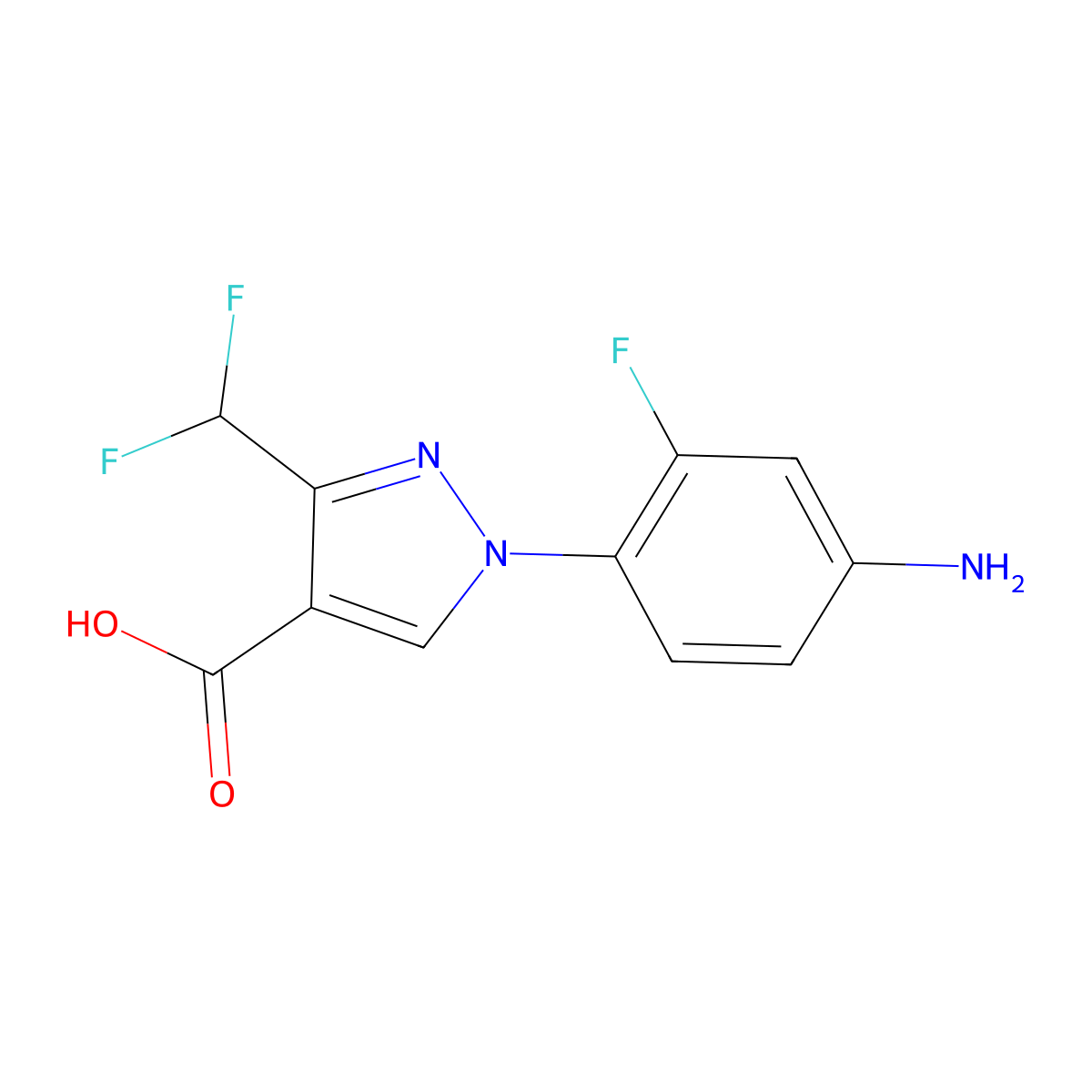 1-(4-Amino-2-fluorophenyl)-3-(difluoromethyl)-1H-pyrazole-4-carboxylic acid molecular structure, CAS 1975119-31-3