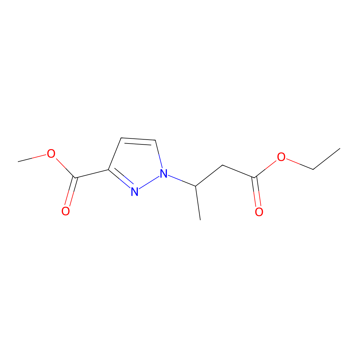 Methyl 1-(3-ethoxy-1-methyl-3-oxopropyl)-1H-pyrazole-3-carboxylate molecular structure, CAS 1975119-36-8
