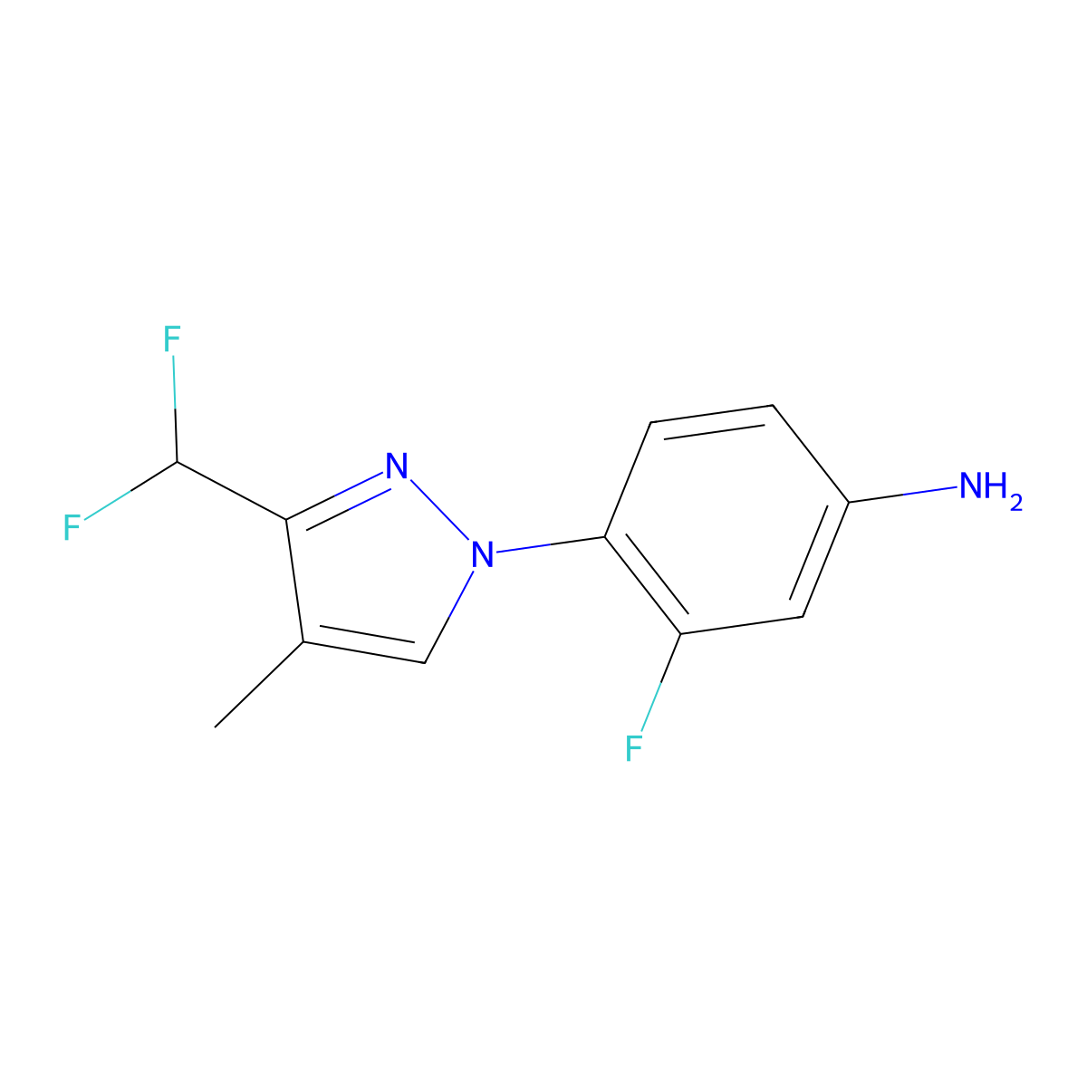4-[3-(Difluoromethyl)-4-methyl-1H-pyrazol-1-yl]-3-fluoroaniline molecular structure, CAS 1975119-37-9