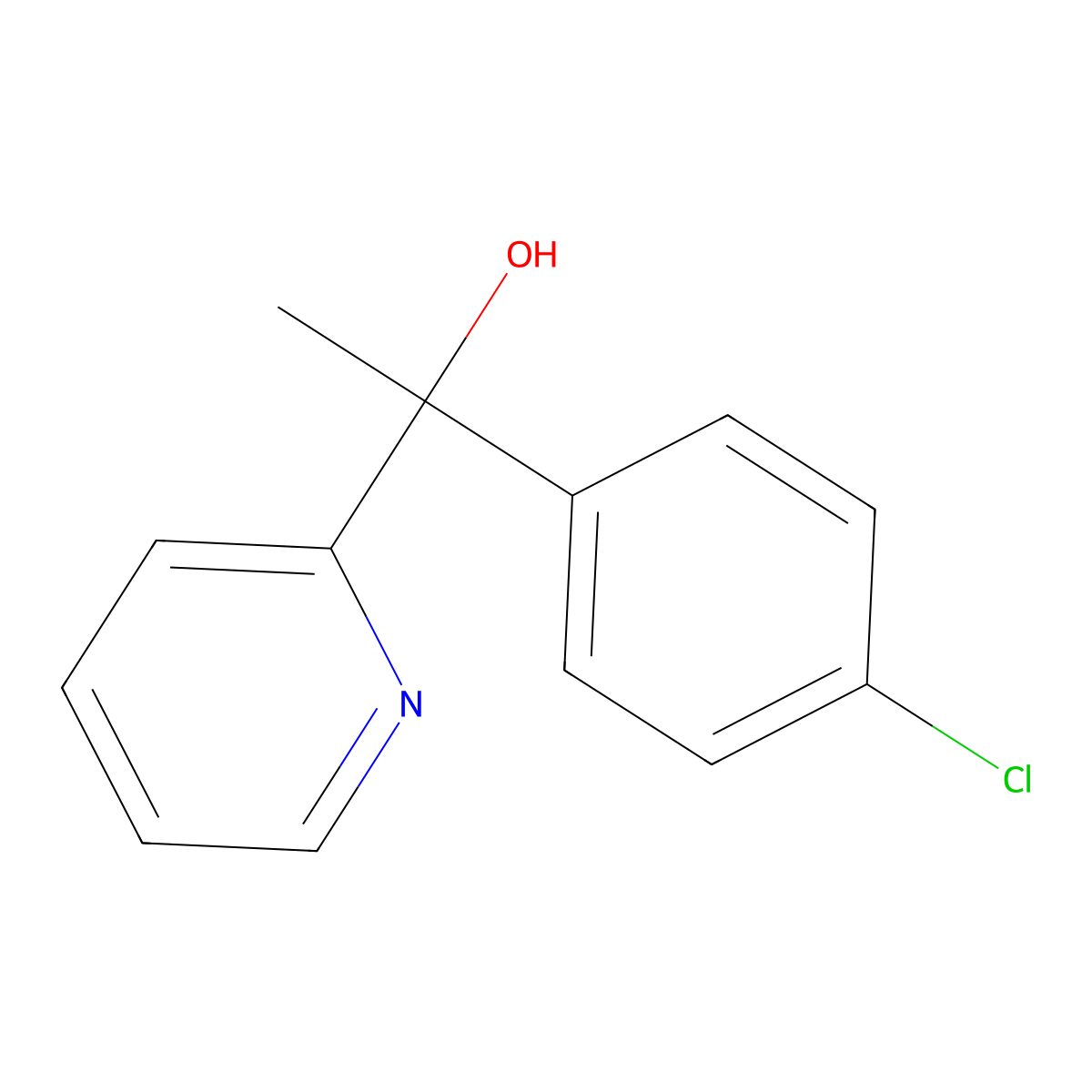 1-(4-Chlorophenyl)-1-(pyridin-2-yl)ethanol molecular structure, CAS 197512-40-6