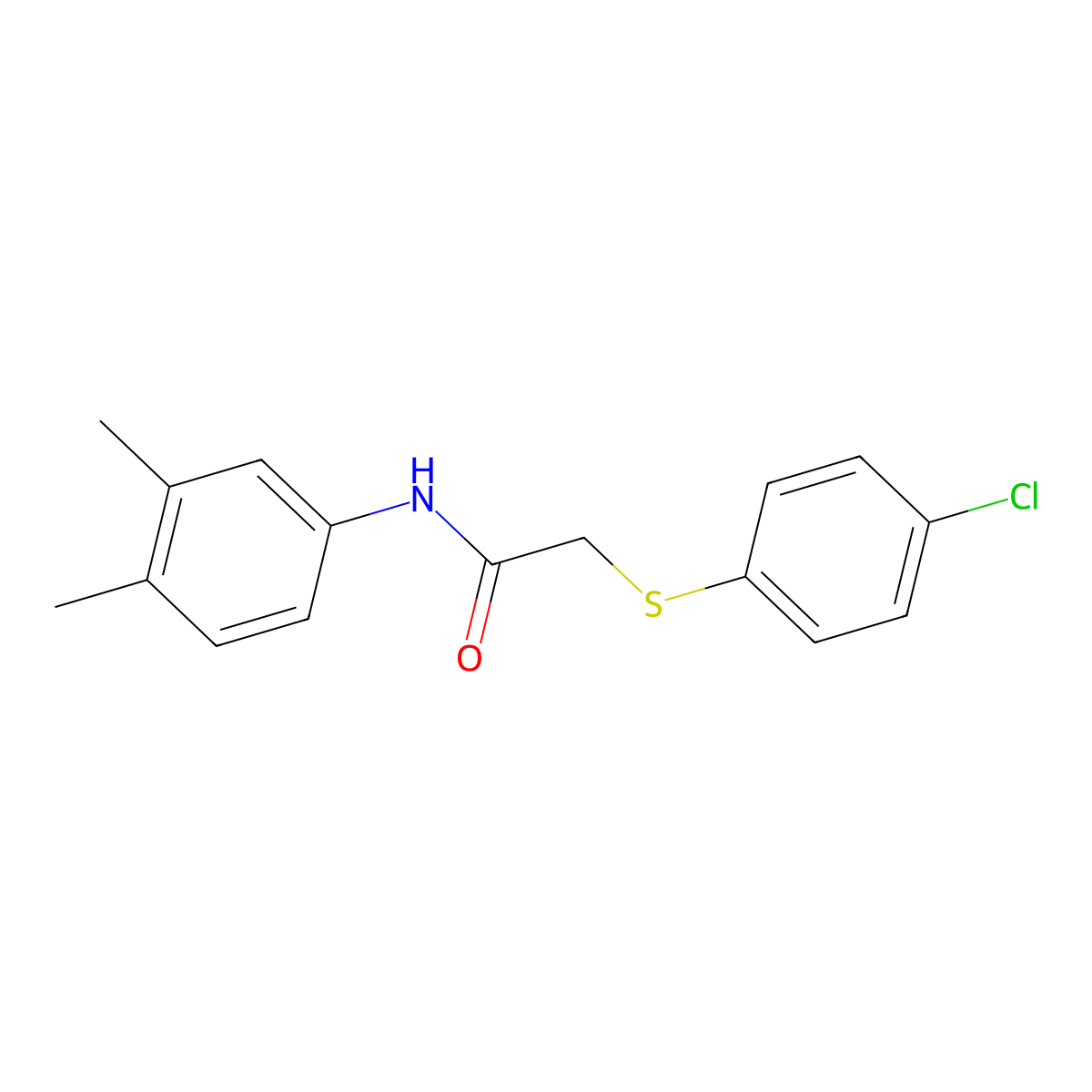 2-(4-chlorophenyl)sulfanyl-N-(3,4-dimethylphenyl)acetamide molecular structure, CAS 197513-02-3