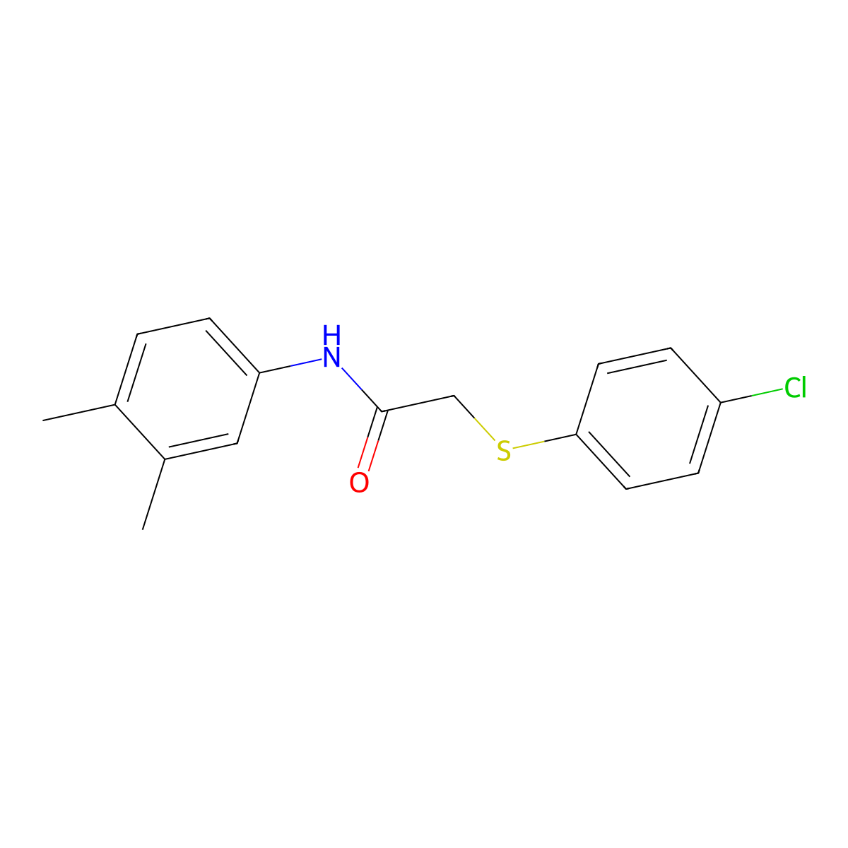 2-(4-chlorophenyl)sulfanyl-N-(3,4-dimethylphenyl)acetamide molecular structure, CAS 197513-02-3