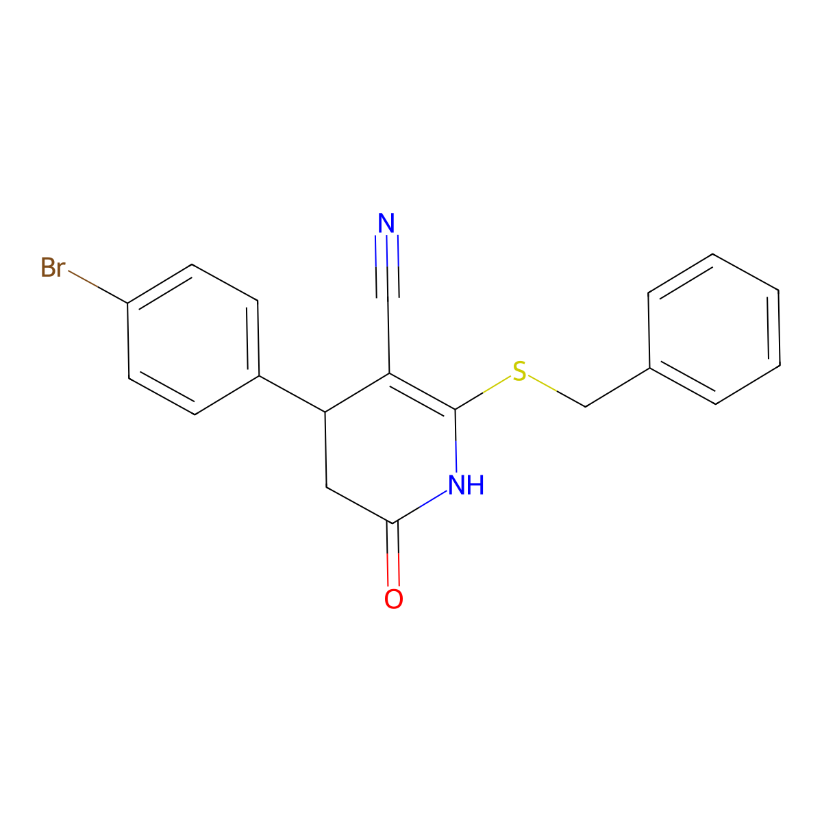 2-(Benzylsulfanyl)-4-(4-bromophenyl)-6-oxo-1,4,5,6-tetrahydropyridine-3-carbonitrile molecular structure, CAS 197570-00-6