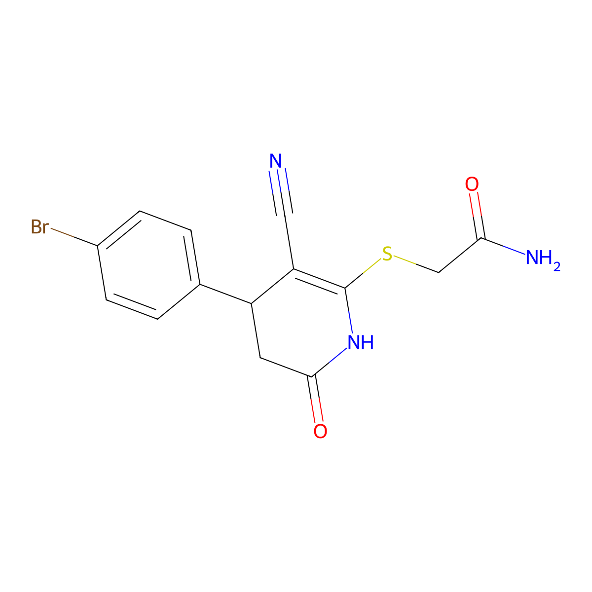 2-[[4-(4-bromophenyl)-5-cyano-2-oxo-3,4-dihydro-1H-pyridin-6-yl]sulfanyl]acetamide molecular structure, CAS 197570-01-7