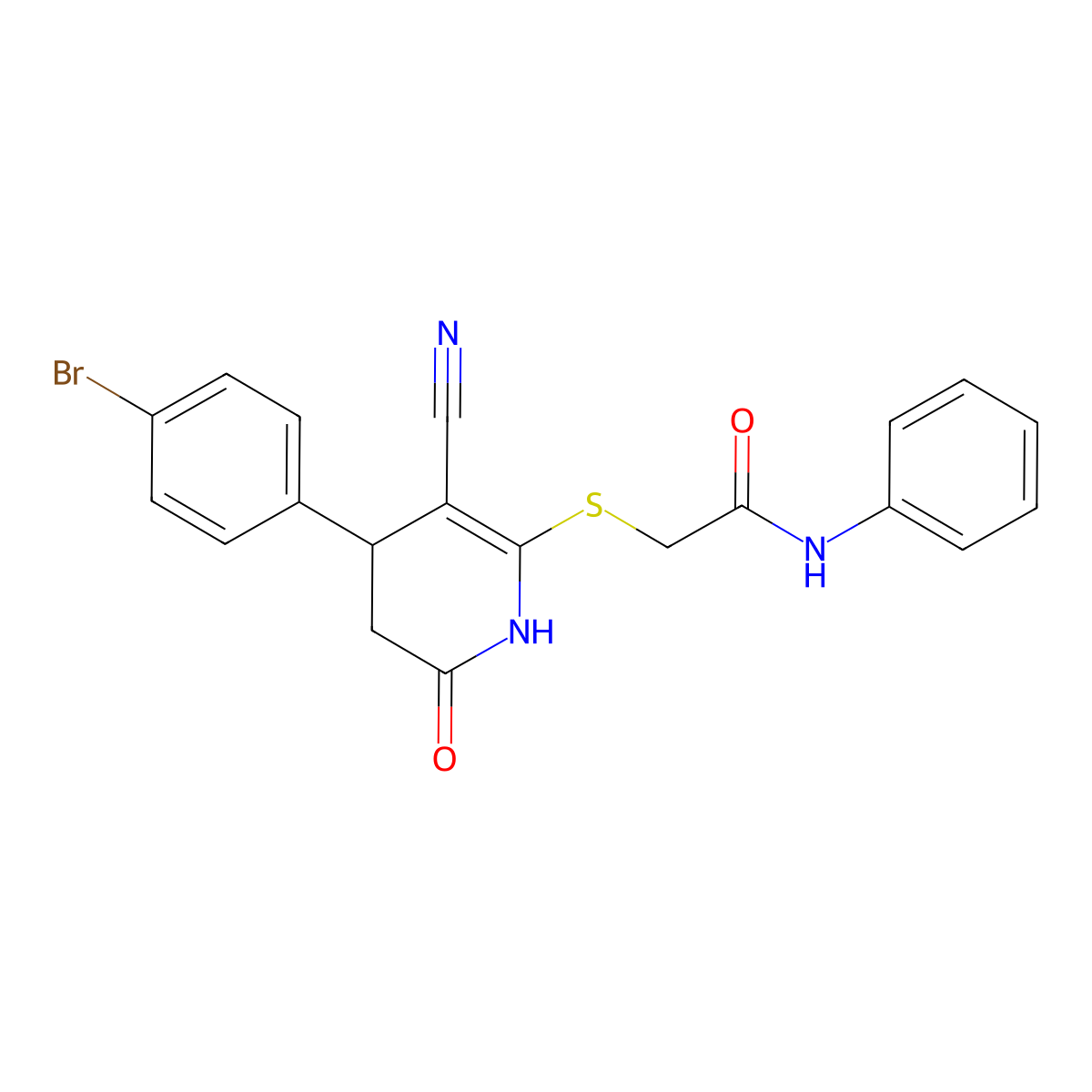 2-{[4-(4-bromophenyl)-3-cyano-6-oxo-1,4,5,6-tetrahydropyridin-2-yl]sulfanyl}-N-phenylacetamide molecular structure, CAS 197570-02-8