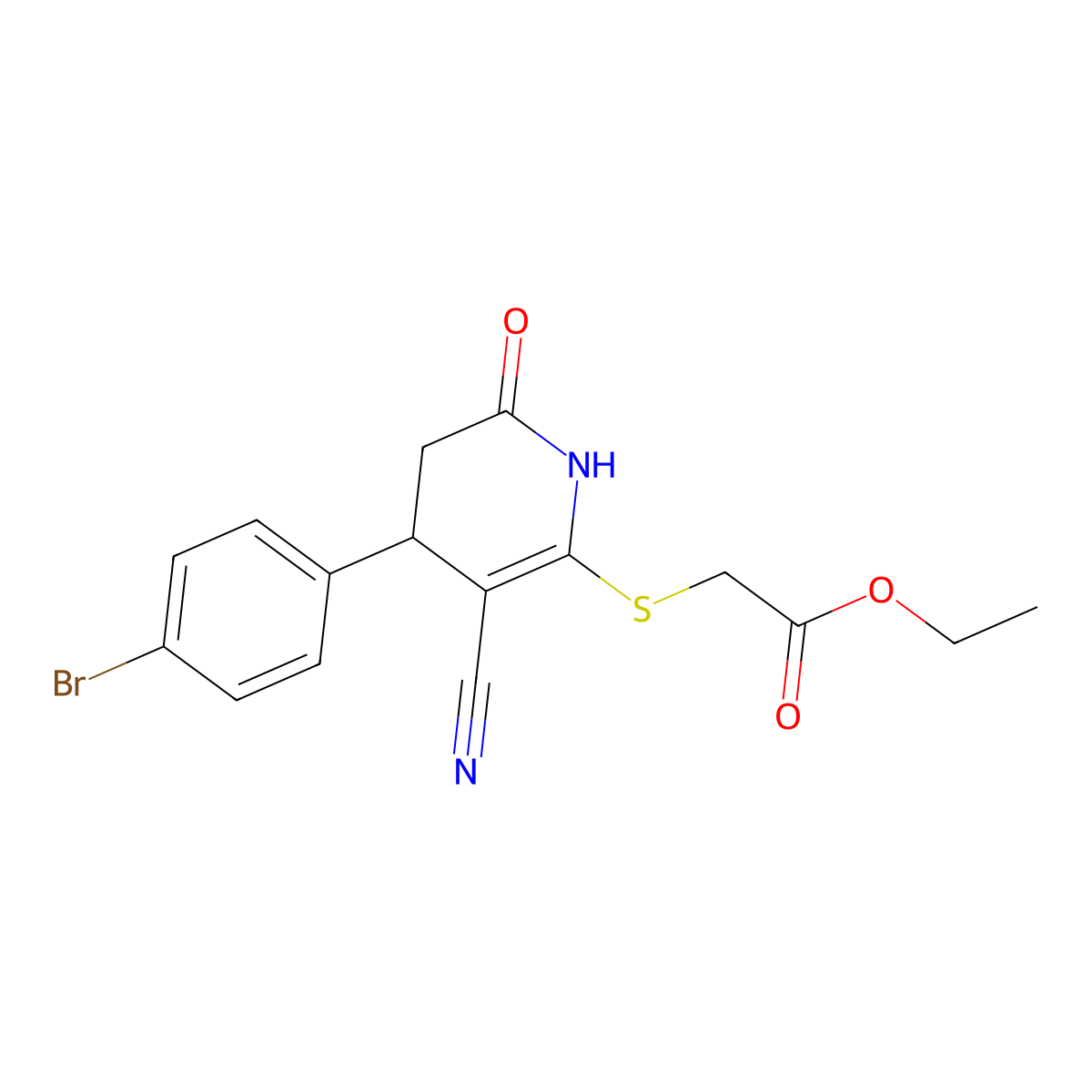 Ethyl {[4-(4-bromophenyl)-3-cyano-6-hydroxy-4,5-dihydropyridin-2-yl]sulfanyl}acetate molecular structure, CAS 197570-03-9