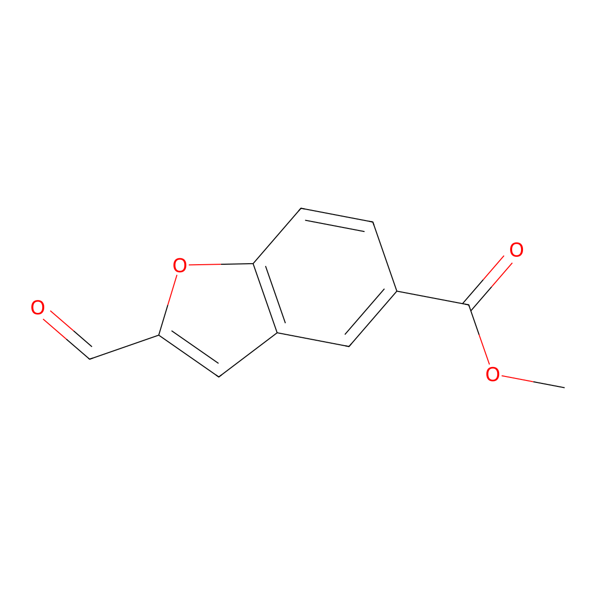 Methyl 2-formyl-1-benzofuran-5-carboxylate molecular structure, CAS 197577-33-6