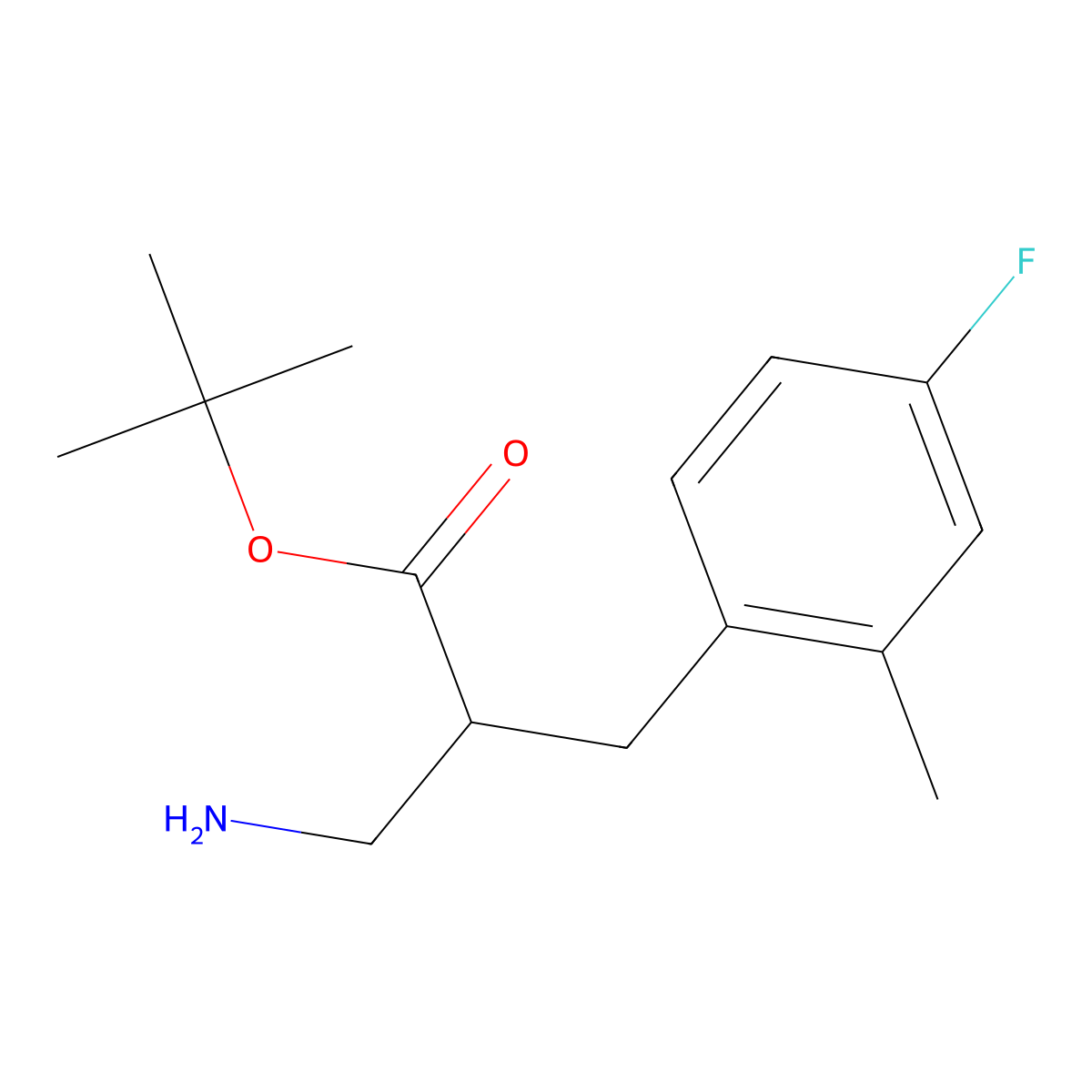 Tert-butyl 3-amino-2-[(4-fluoro-2-methylphenyl)methyl]propanoate molecular structure, CAS 1975914-85-2