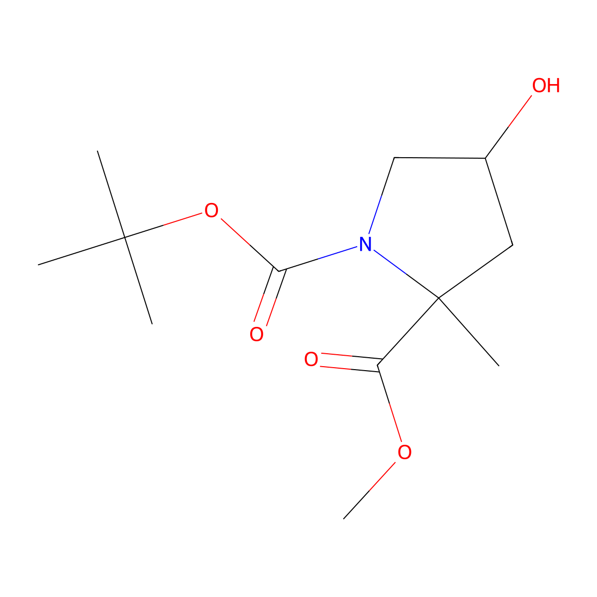 1-(Tert-butyl) 2-methyl (2R,4S)-4-hydroxy-2-methylpyrrolidine-1,2-dicarboxylate molecular structure, CAS 1975992-77-8
