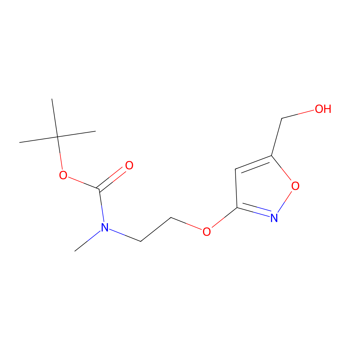 Tert-butyl (2-((5-(hydroxymethyl)isoxazol-3-yl)oxy)ethyl)(methyl)carbamate molecular structure, CAS 1976009-06-9