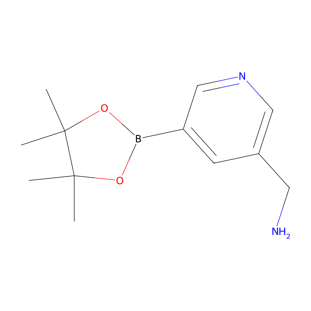 (5-(4,4,5,5-Tetramethyl-1,3,2-dioxaborolan-2-YL)pyridin-3-YL)methanamine molecular structure, CAS 1976012-69-7