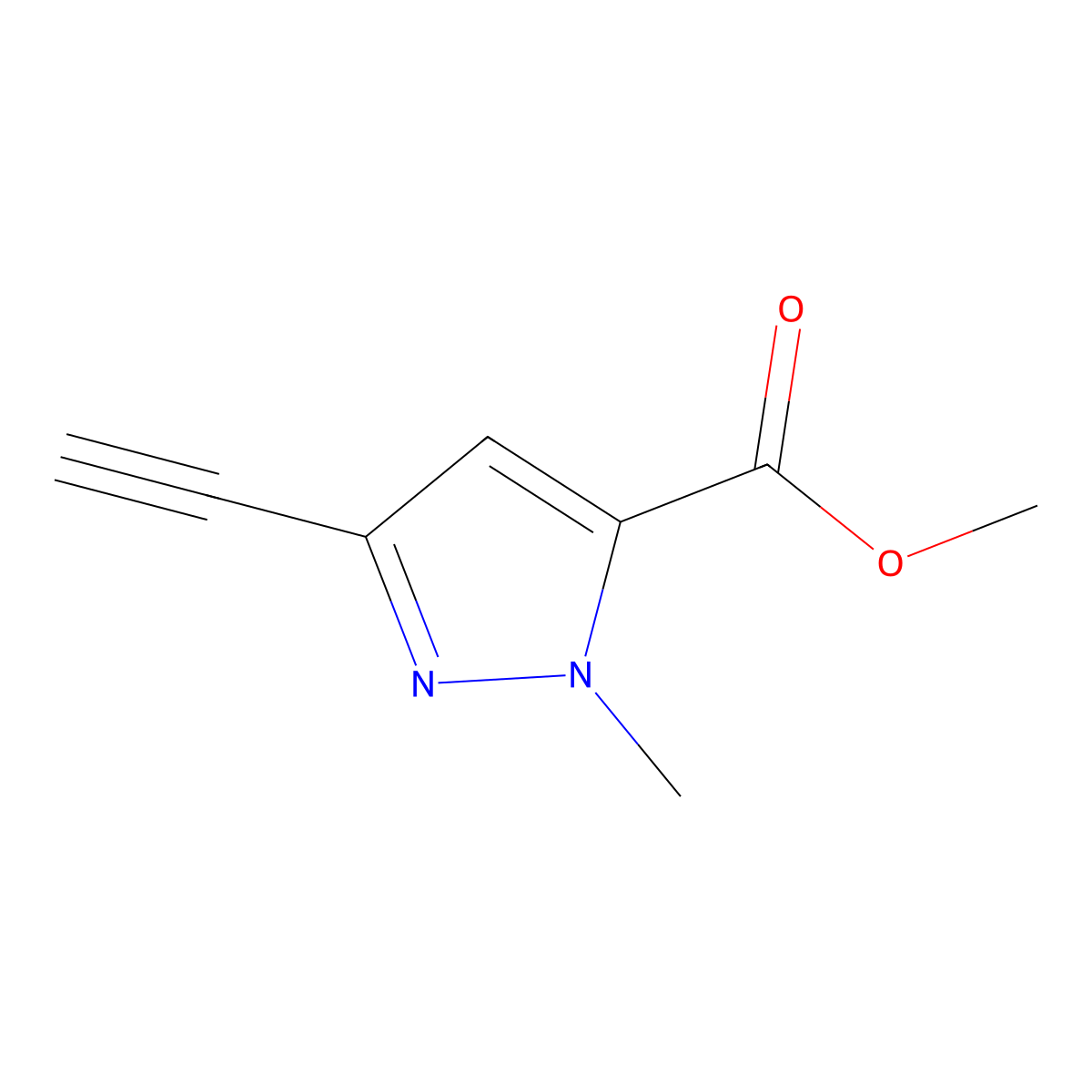 Methyl 3-ethynyl-1-methyl-1H-pyrazole-5-carboxylate molecular structure, CAS 19762-24-4